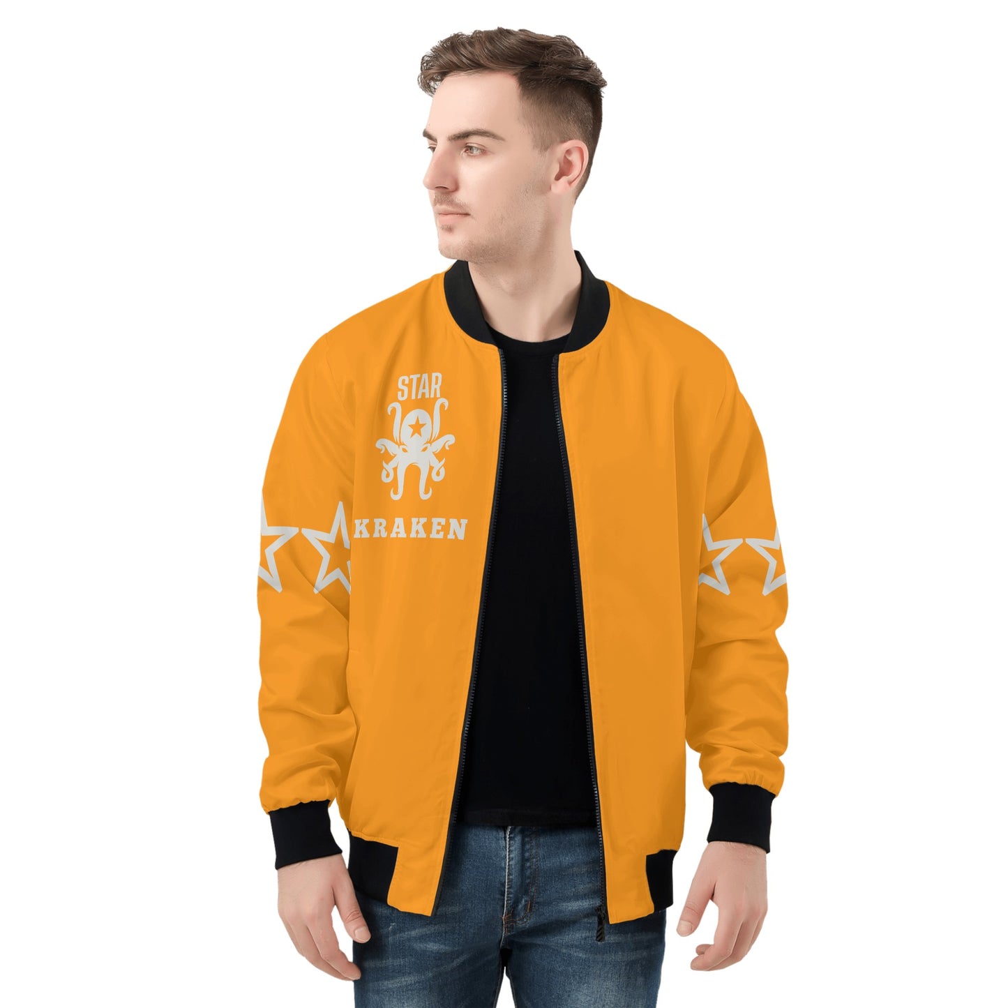 Star Kraken Mens Orange Zip Up Jacket