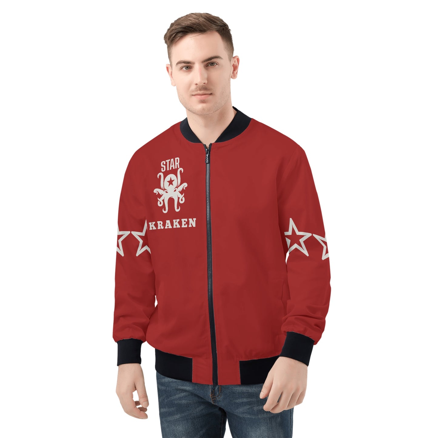 Star Kraken Mens Maroon Zip Up Jacket