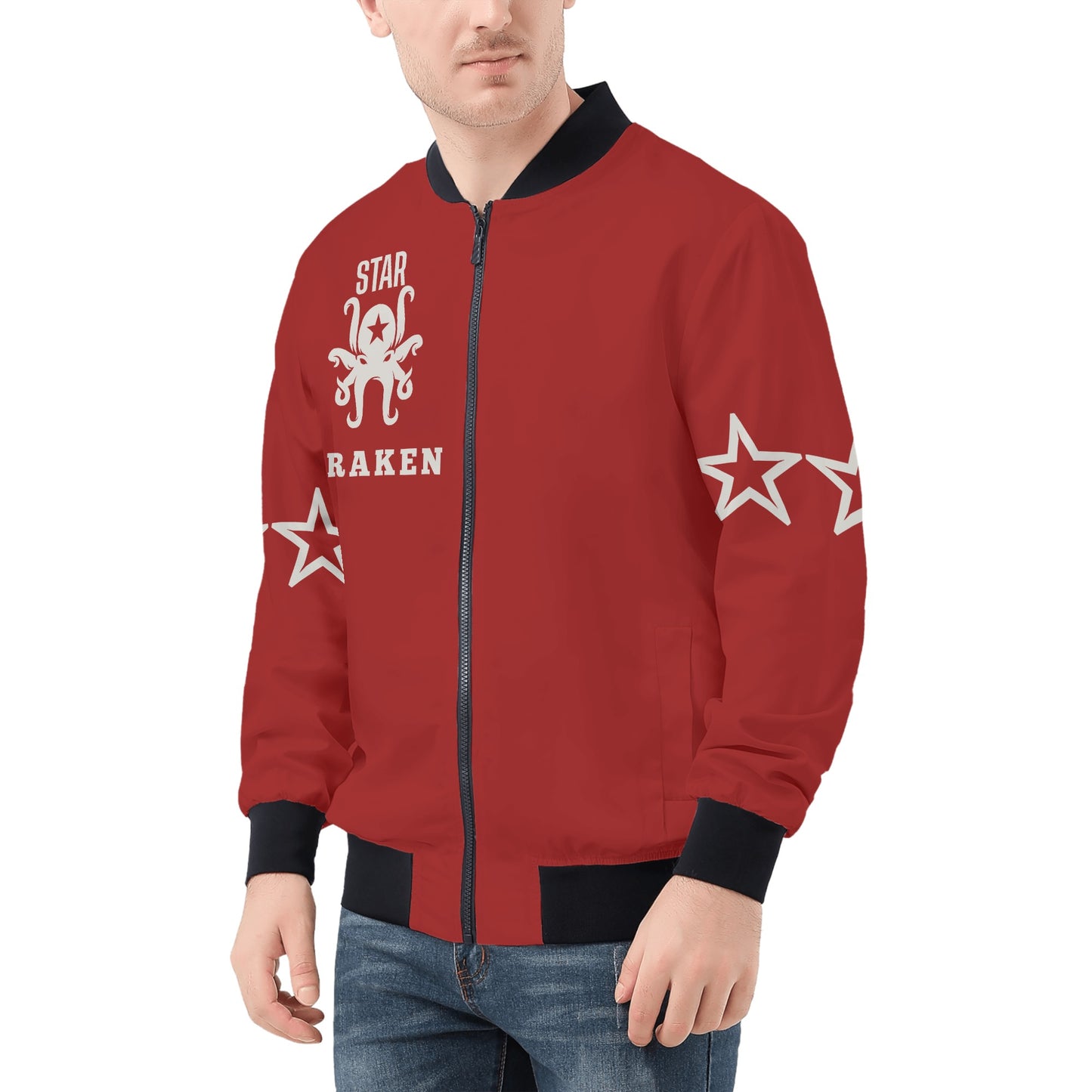 Star Kraken Mens Maroon Zip Up Jacket