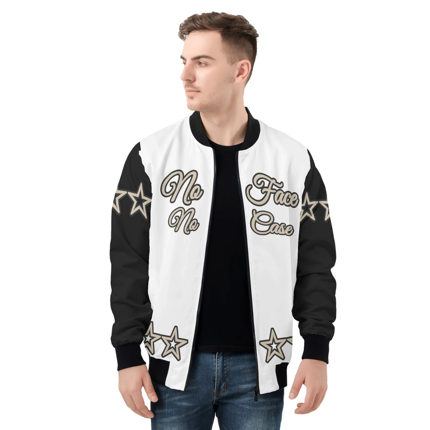 No Face, No Case Mens White/Black Zip Up Jacket