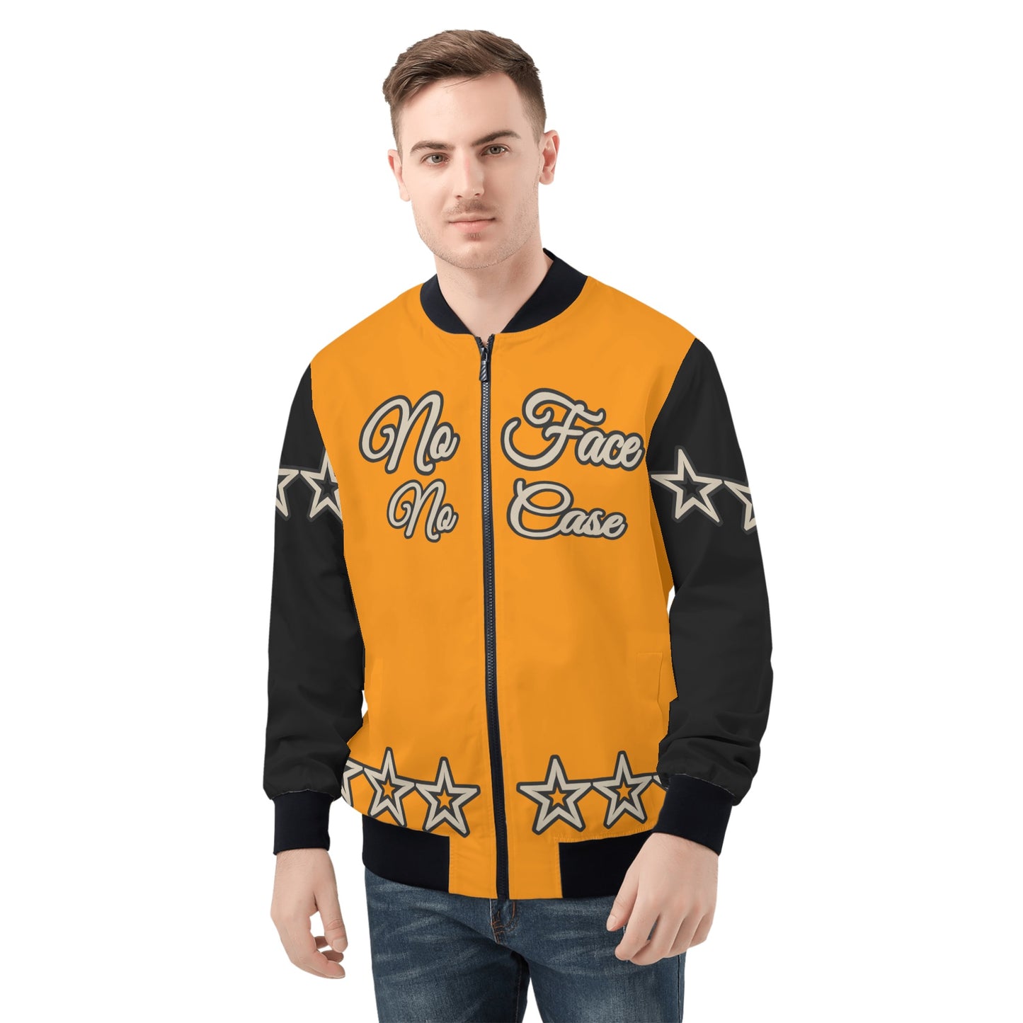 No Face, No Case Mens Orange/Black Zip Up Jacket