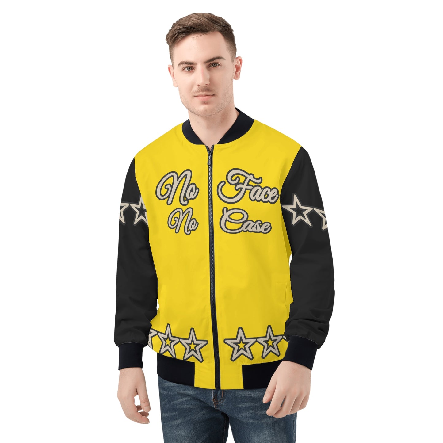 No Face, No Case Mens Gold/Black Zip Up Jacket