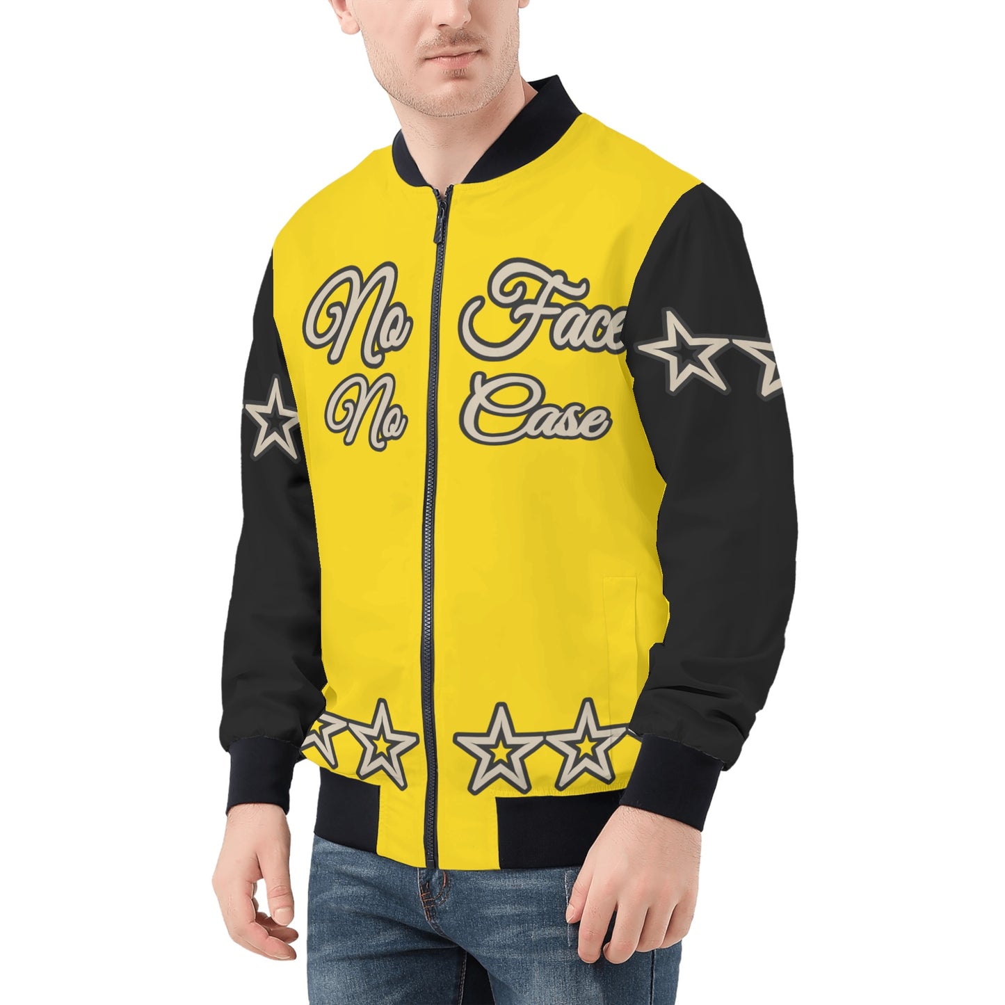 No Face, No Case Mens Gold/Black Zip Up Jacket