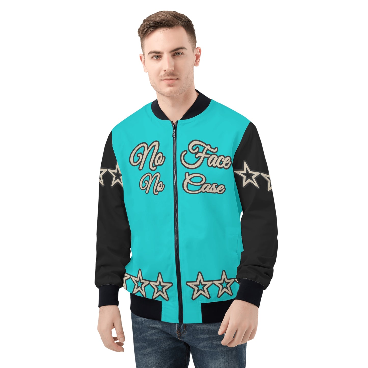 No Face, No Case Mens Turquoise/Black Zip Up Jacket