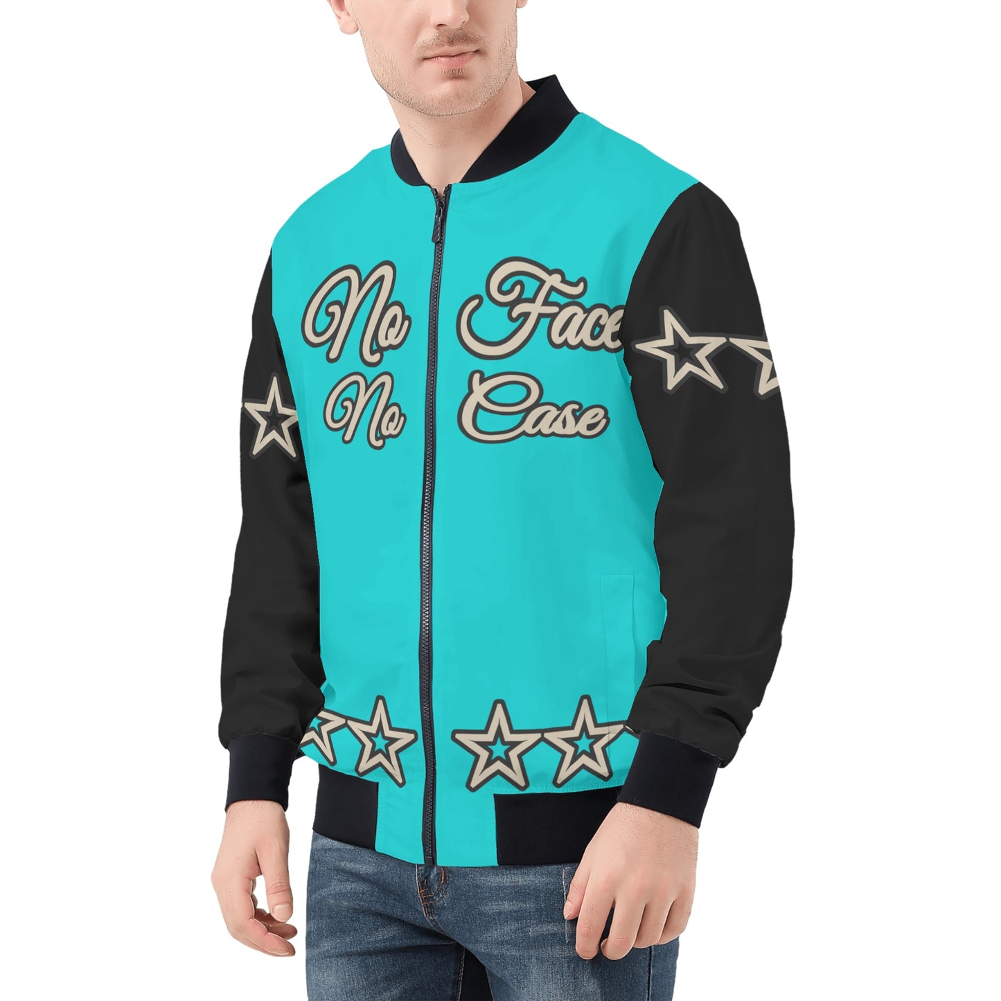 No Face, No Case Mens Turquoise/Black Zip Up Jacket