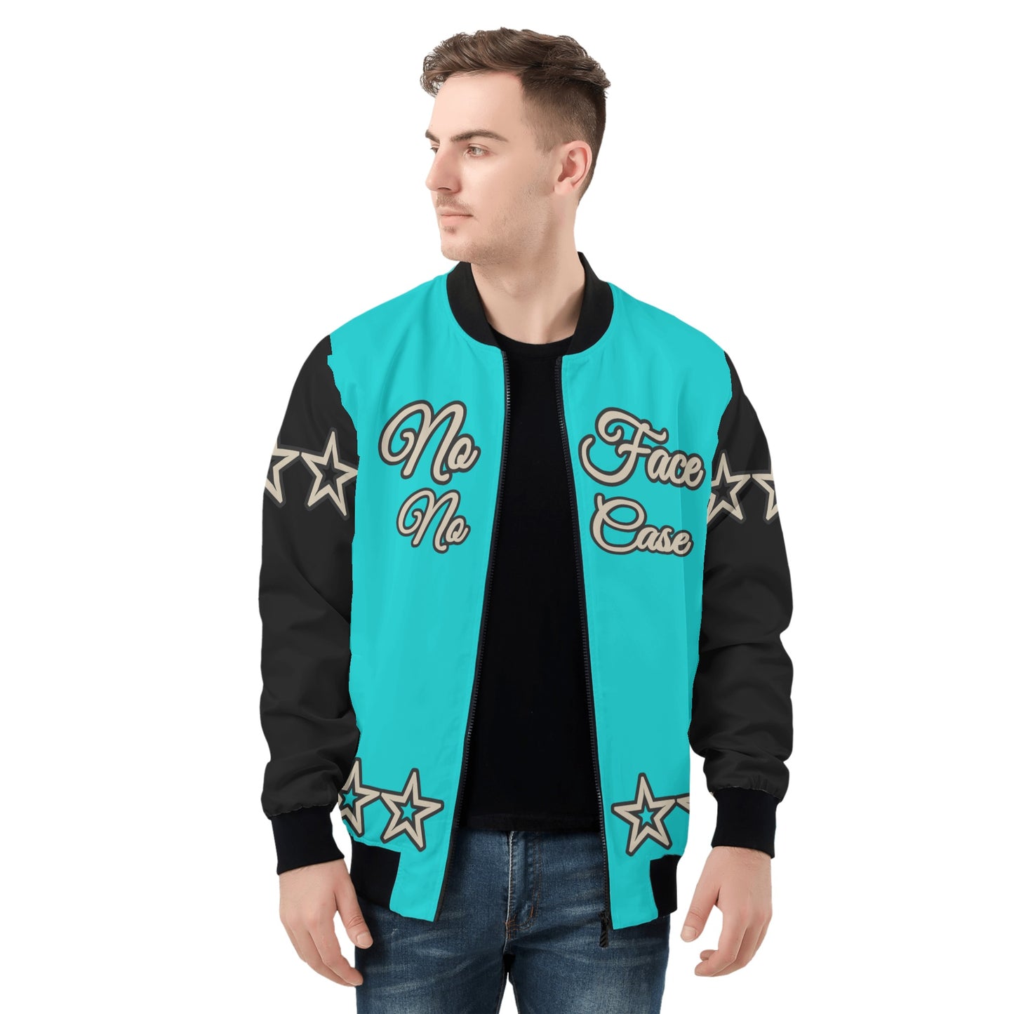 No Face, No Case Mens Turquoise/Black Zip Up Jacket