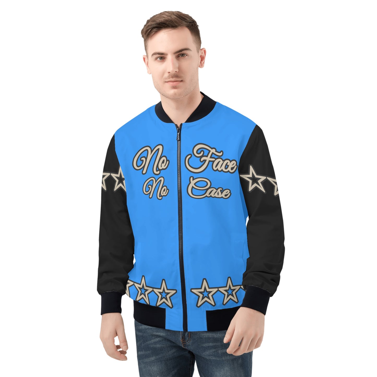 No Face, No Case Mens Blue/Black Zip Up Jacket