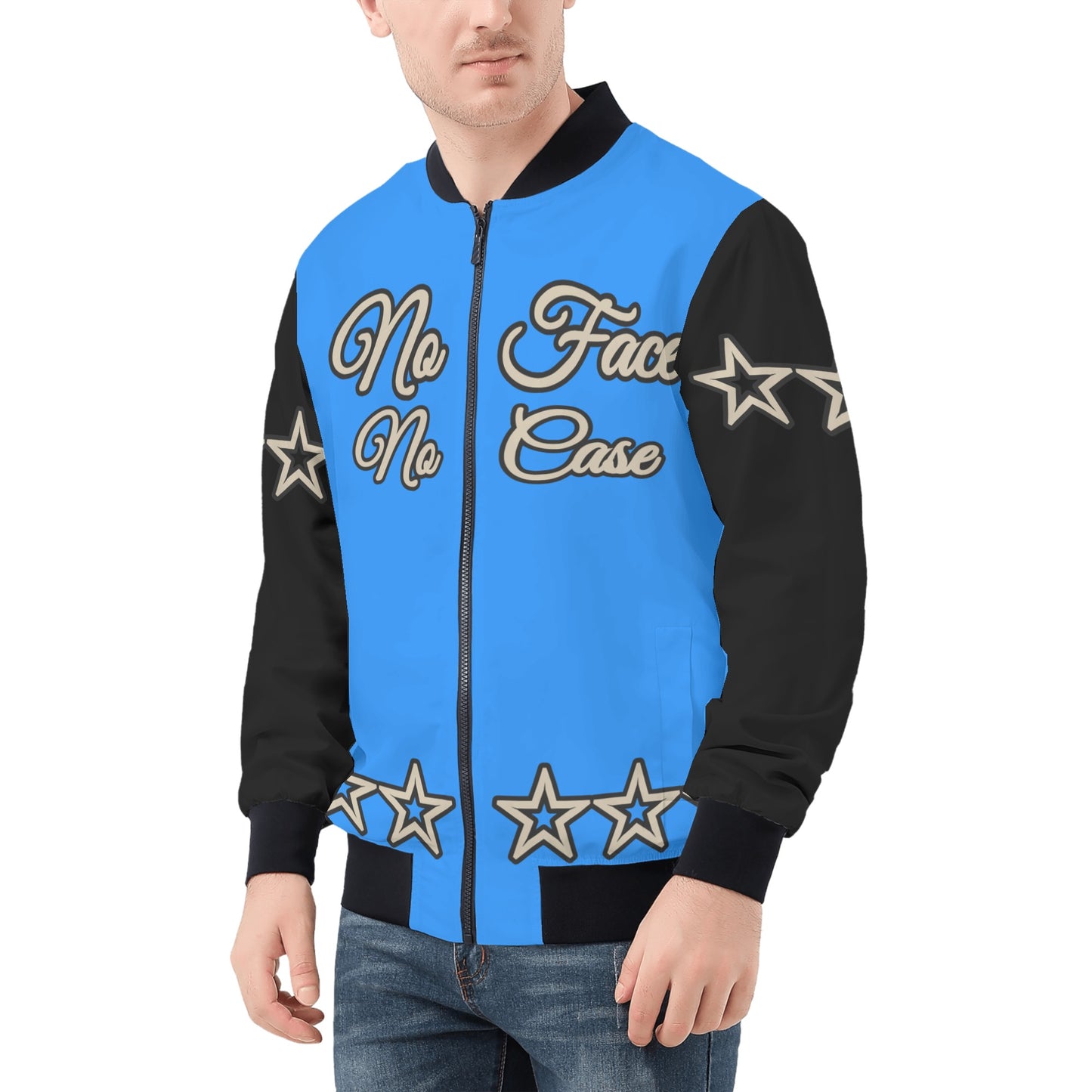 No Face, No Case Mens Blue/Black Zip Up Jacket