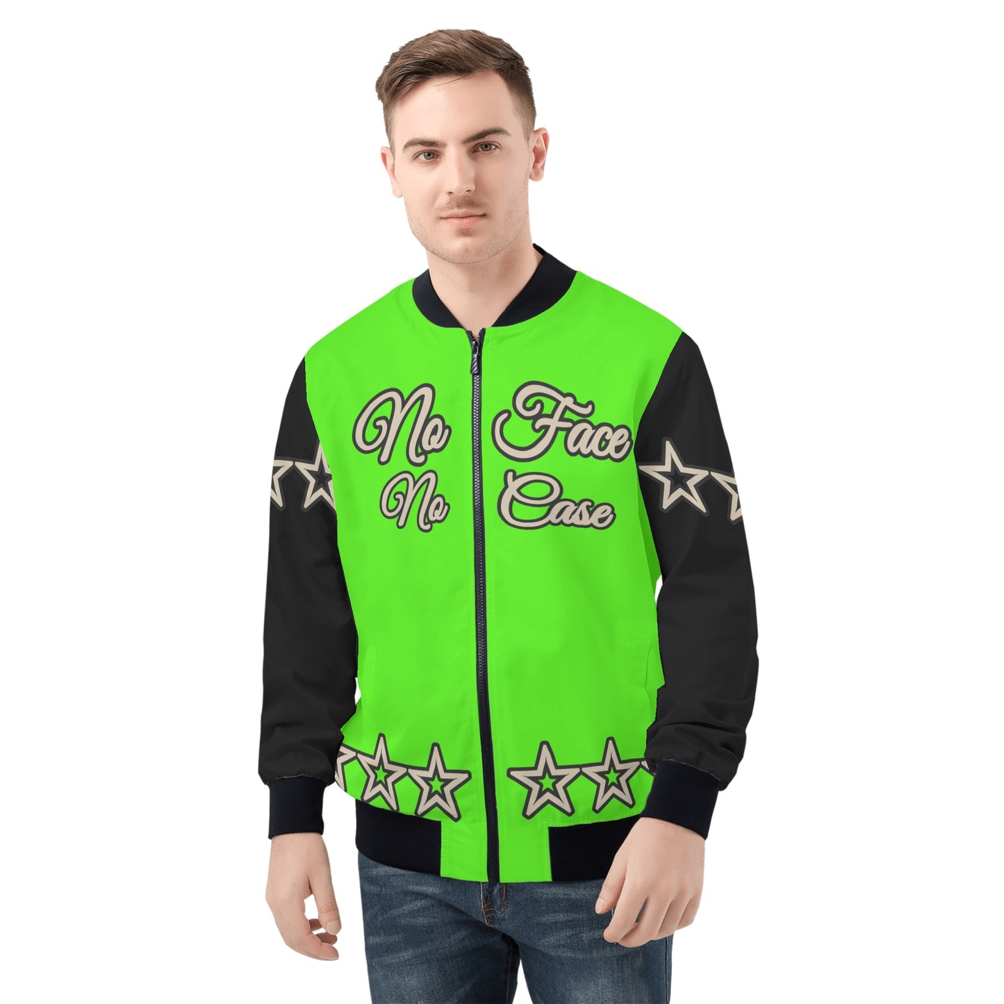 No Face, No Case Mens GooGreen/Black Zip Up Jacket