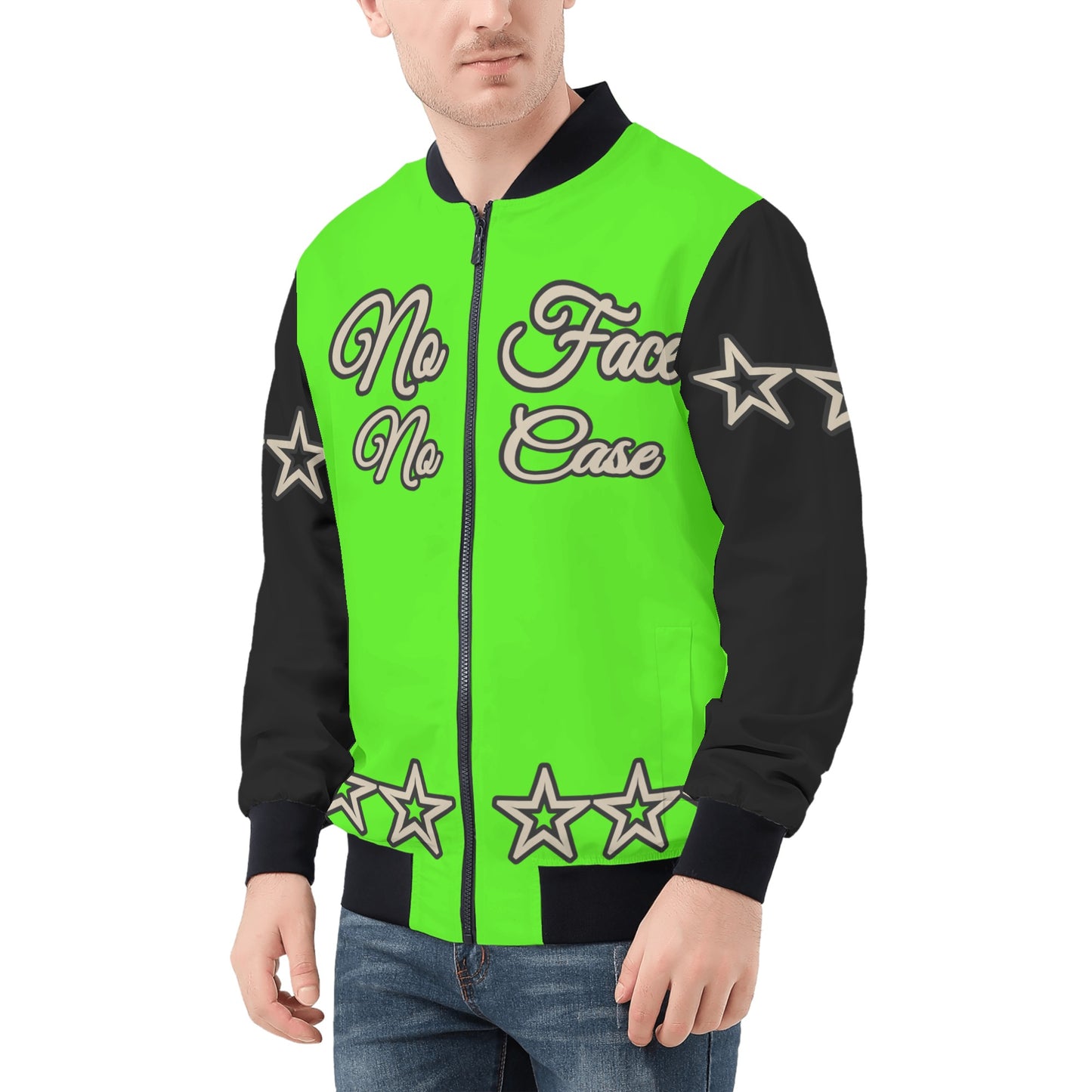 No Face, No Case Mens GooGreen/Black Zip Up Jacket