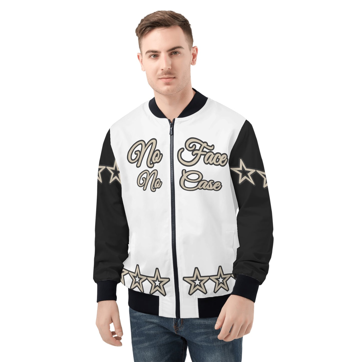 No Face, No Case Mens White/Black Zip Up Jacket