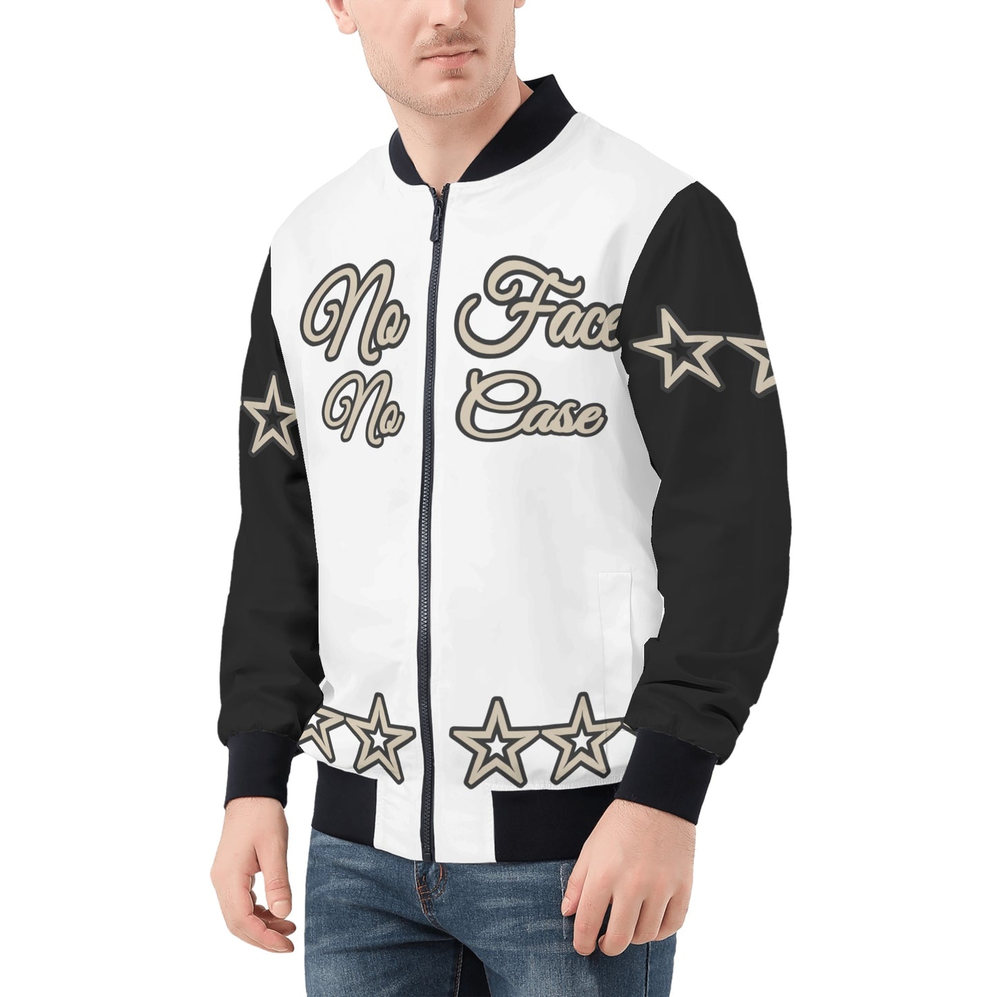 No Face, No Case Mens White/Black Zip Up Jacket