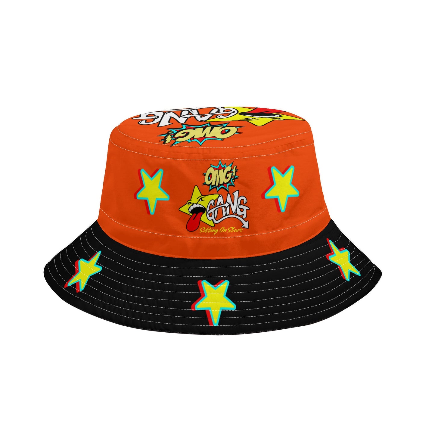 Star Gang DarkOrange/Black Bucket Hats with Adjustable String