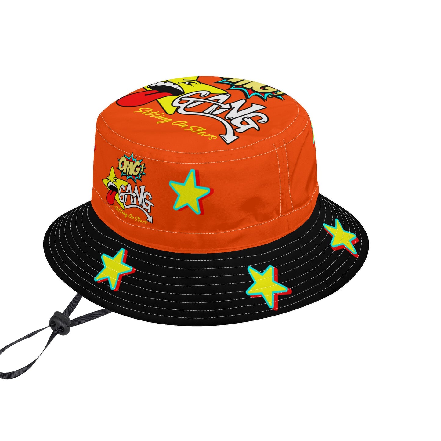 Star Gang DarkOrange/Black Bucket Hats with Adjustable String