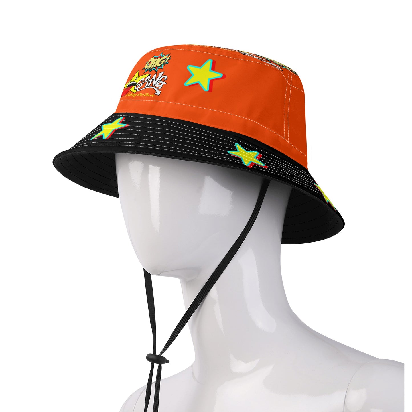 Star Gang DarkOrange/Black Bucket Hats with Adjustable String