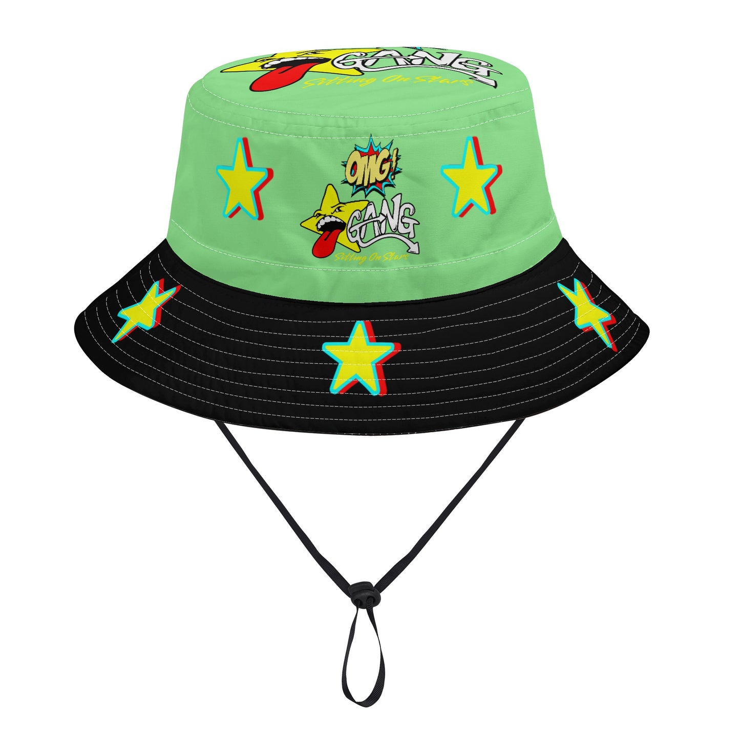 Star Gang MintGreen/Black Bucket Hats with Adjustable String