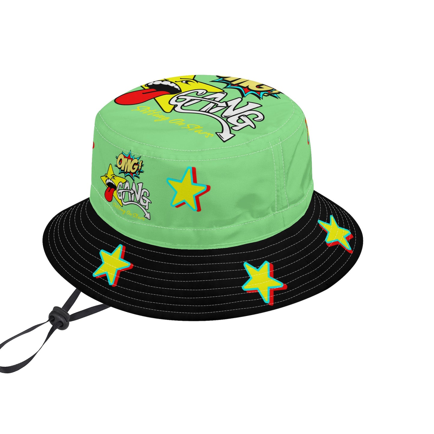 Star Gang MintGreen/Black Bucket Hats with Adjustable String