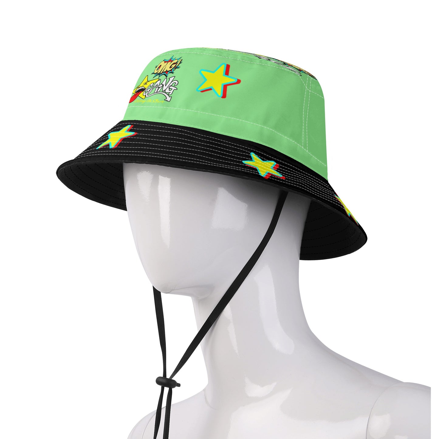 Star Gang MintGreen/Black Bucket Hats with Adjustable String