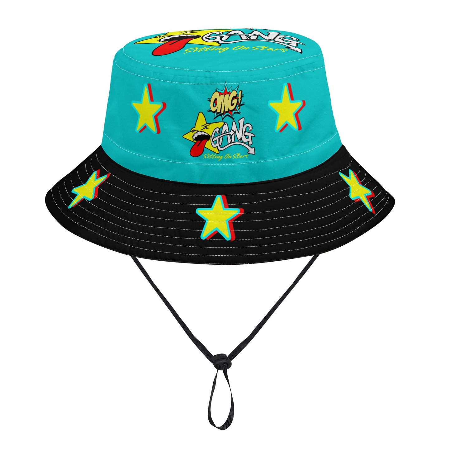 Star Gang Turquoise/Black Bucket Hats with Adjustable String