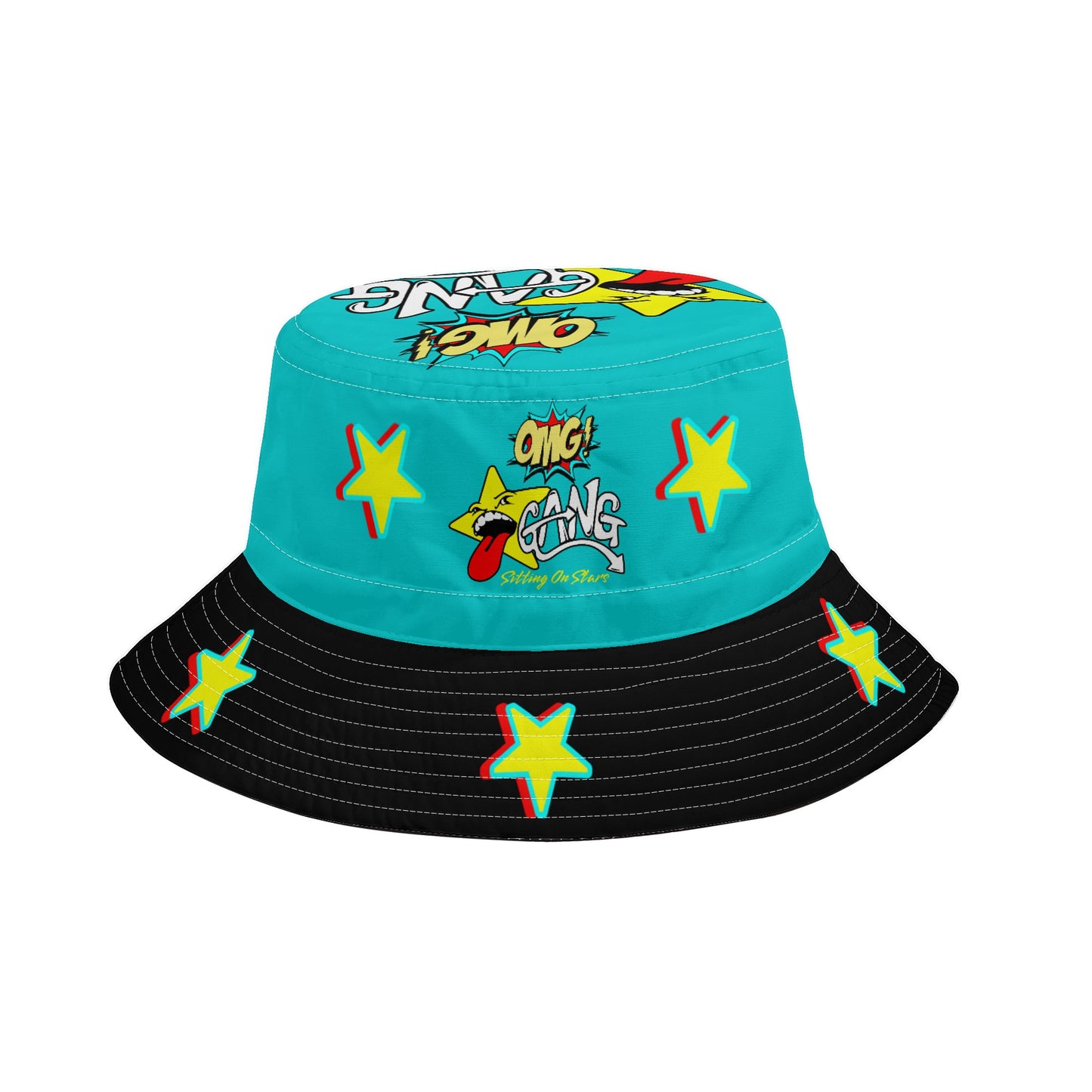 Star Gang Turquoise/Black Bucket Hats with Adjustable String