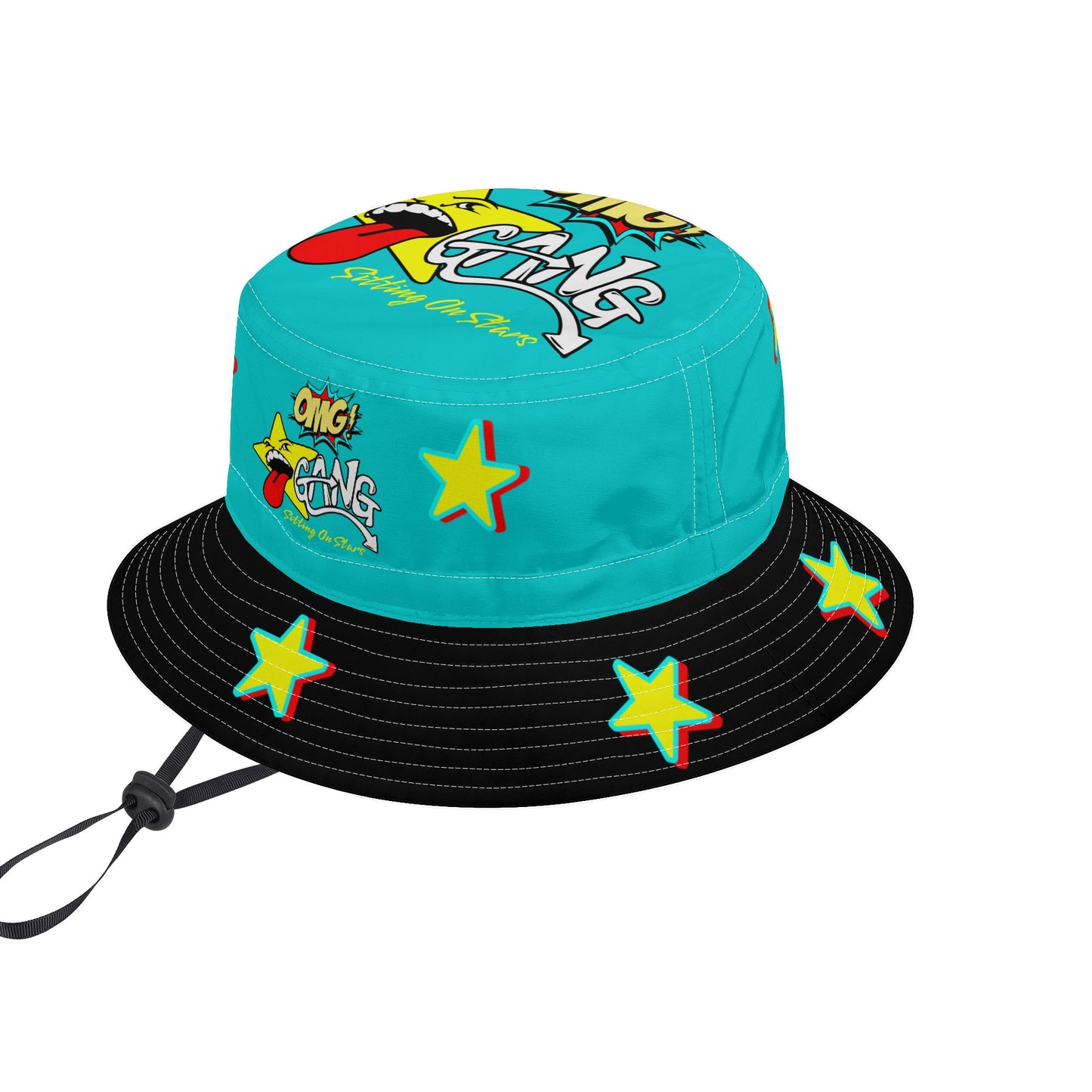 Star Gang Turquoise/Black Bucket Hats with Adjustable String