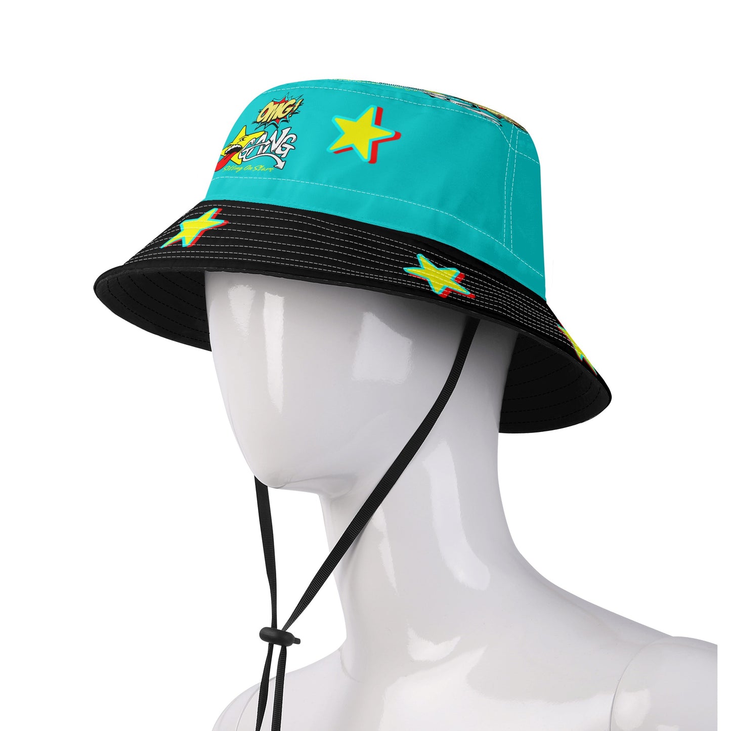 Star Gang Turquoise/Black Bucket Hats with Adjustable String