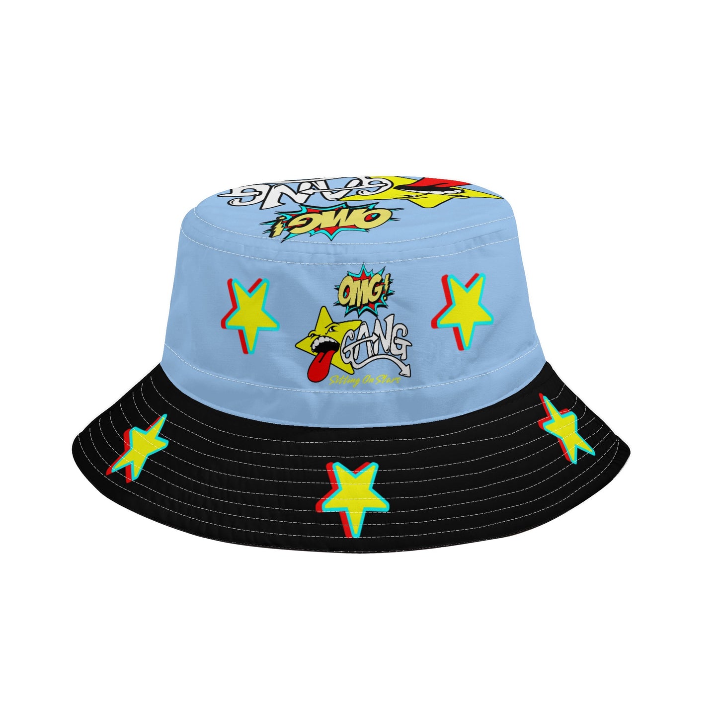 Star Gang SkyBlue/Black Bucket Hats with Adjustable String