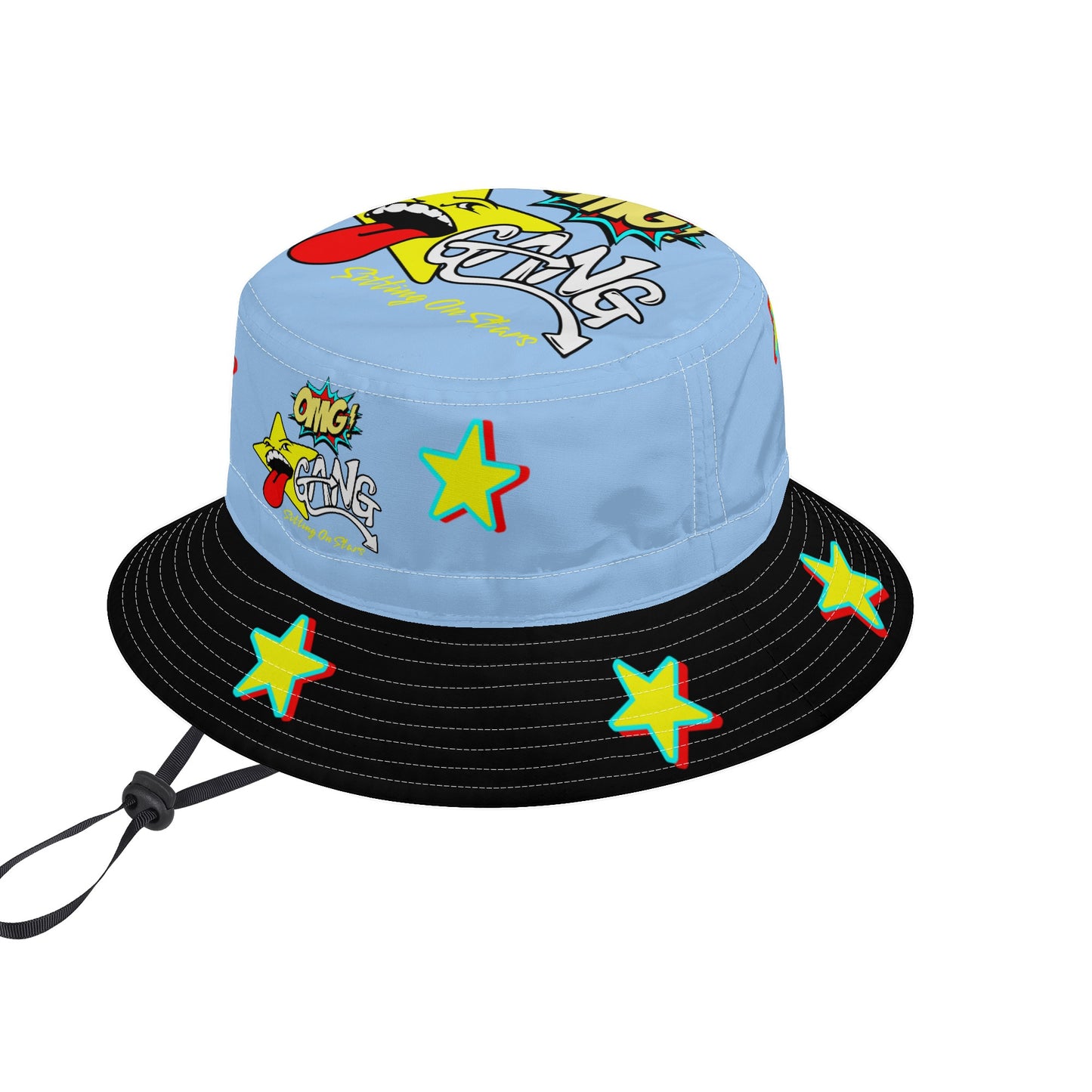 Star Gang SkyBlue/Black Bucket Hats with Adjustable String