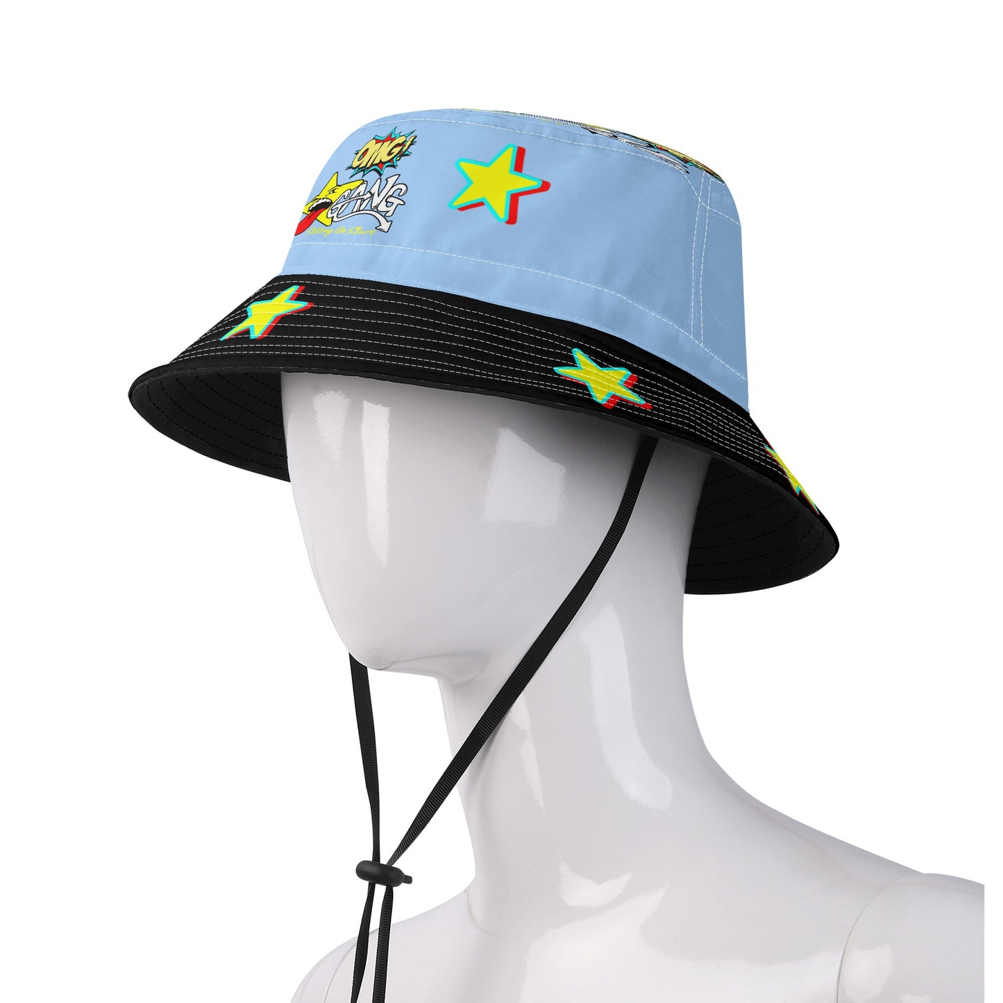 Star Gang SkyBlue/Black Bucket Hats with Adjustable String