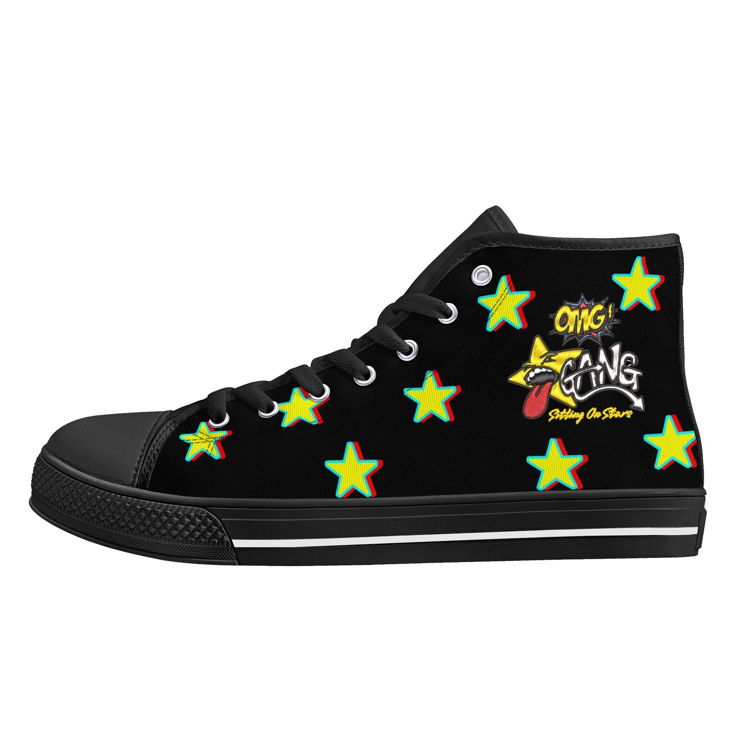 Star Gang Mens  Black Embroidered High Top Star Kicks