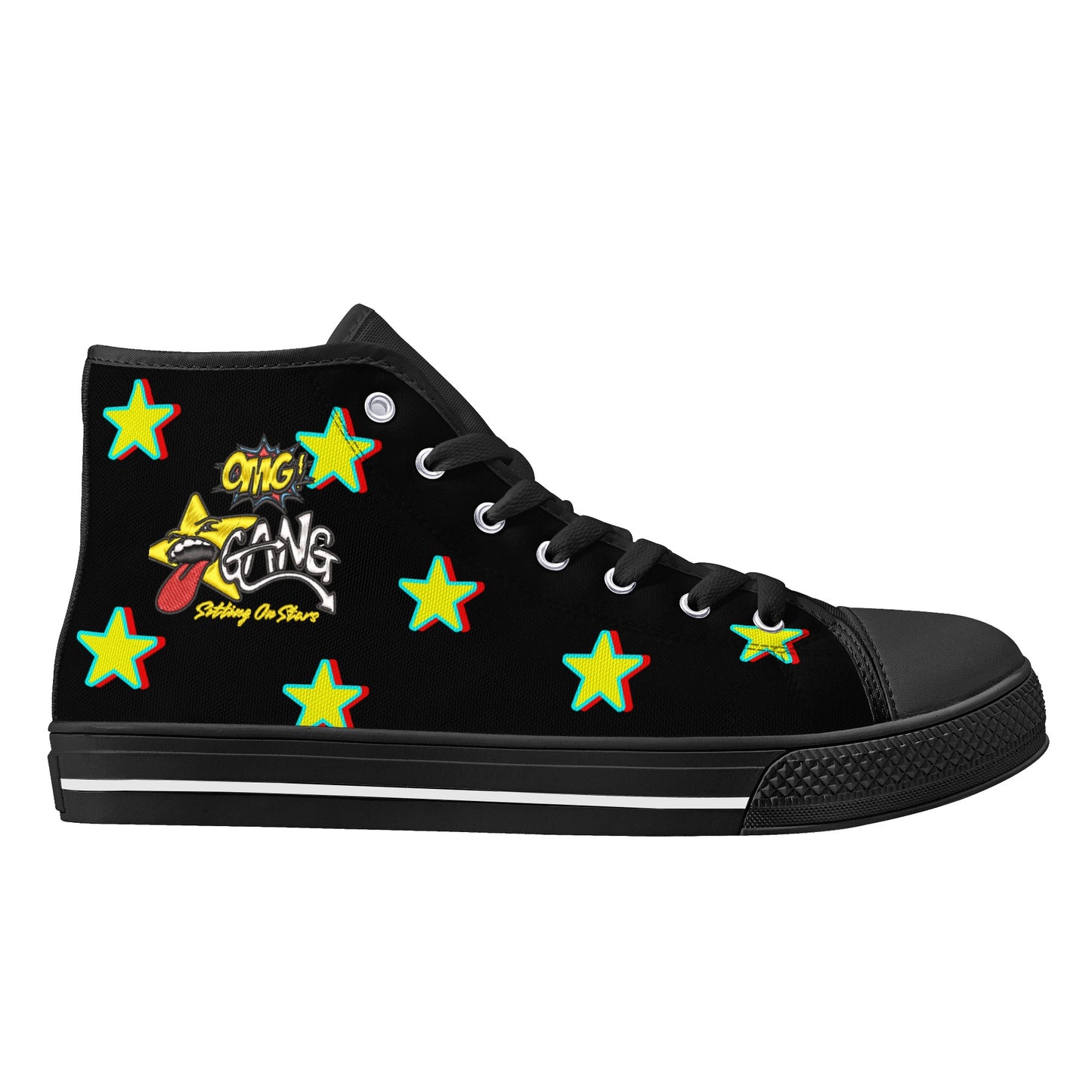 Star Gang Mens  Black Embroidered High Top Star Kicks