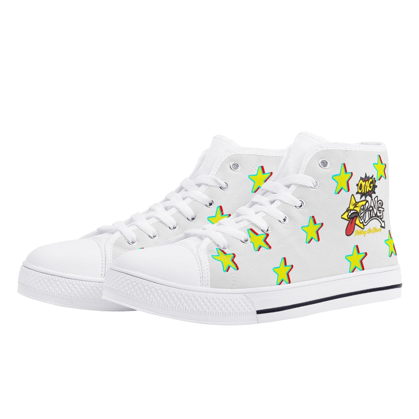 Star Gang Mens White Embroidered High Top Star Kicks