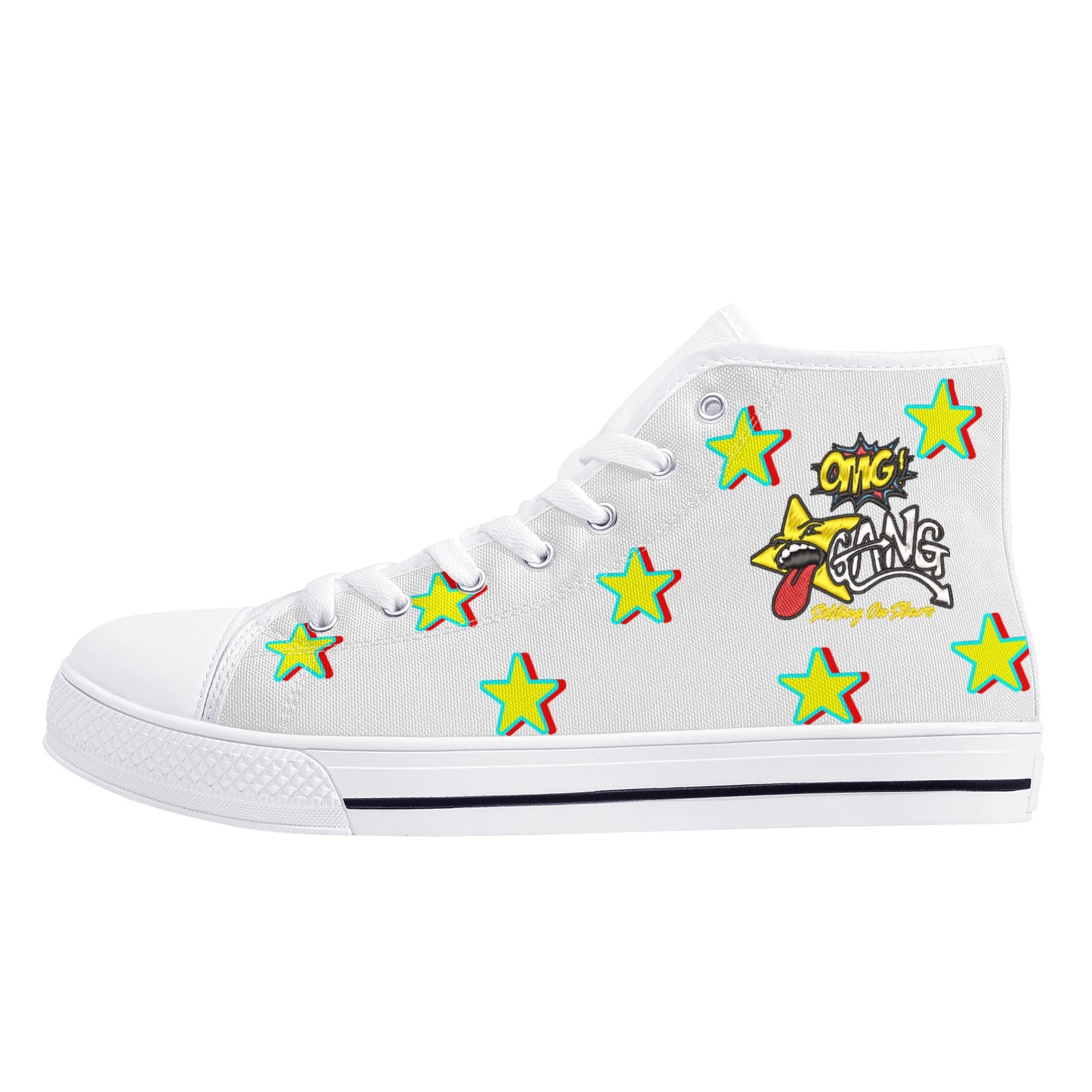 Star Gang Mens White Embroidered High Top Star Kicks