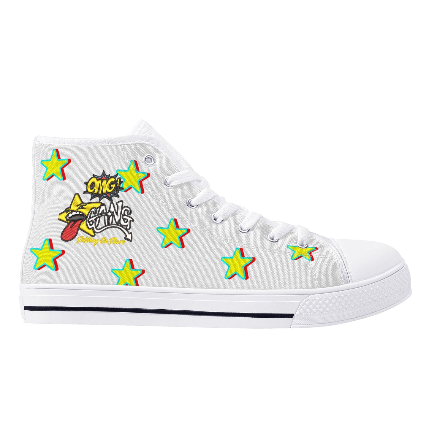 Star Gang Mens White Embroidered High Top Star Kicks