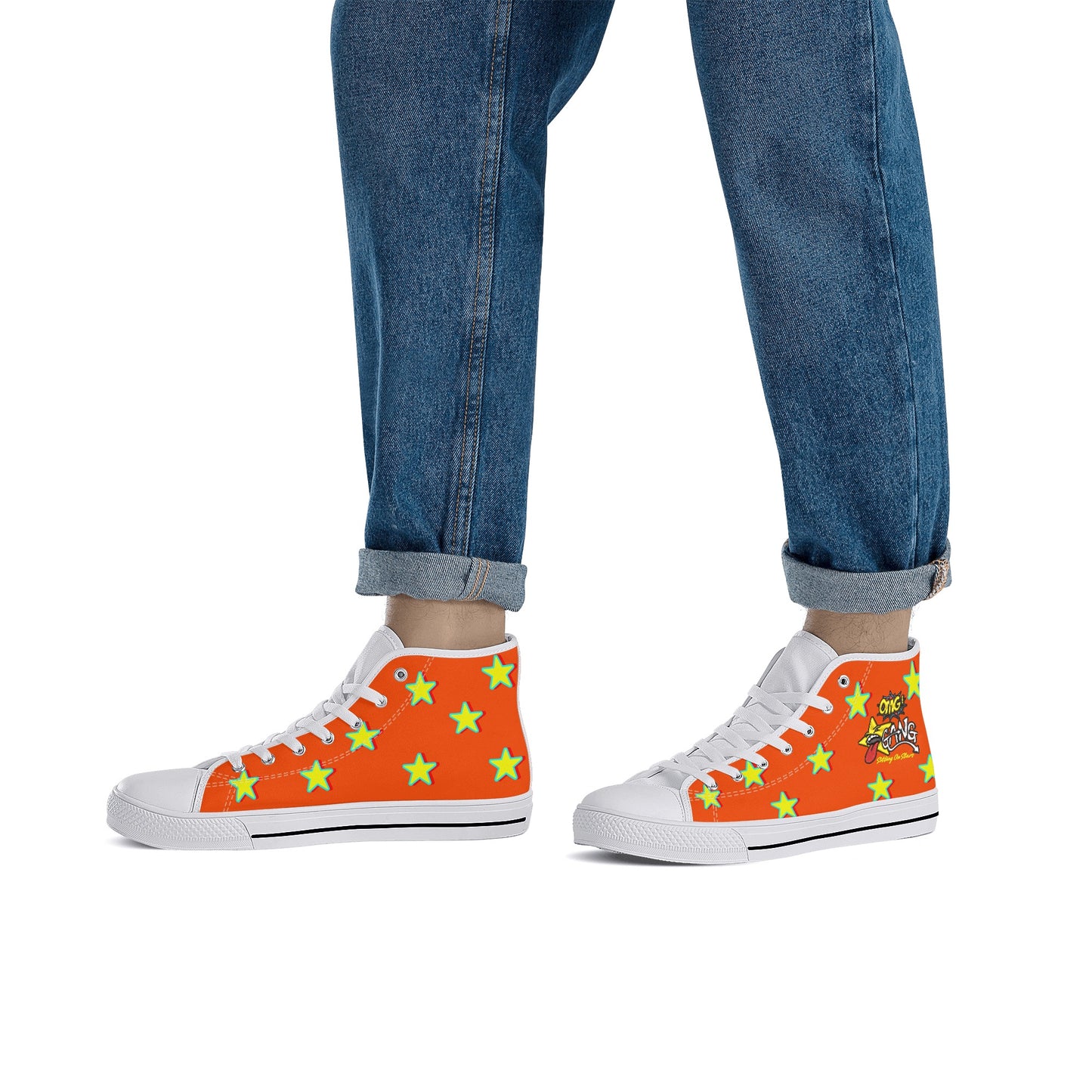 Star Gang Mens Dark Orange Embroidered High Top Star Kicks