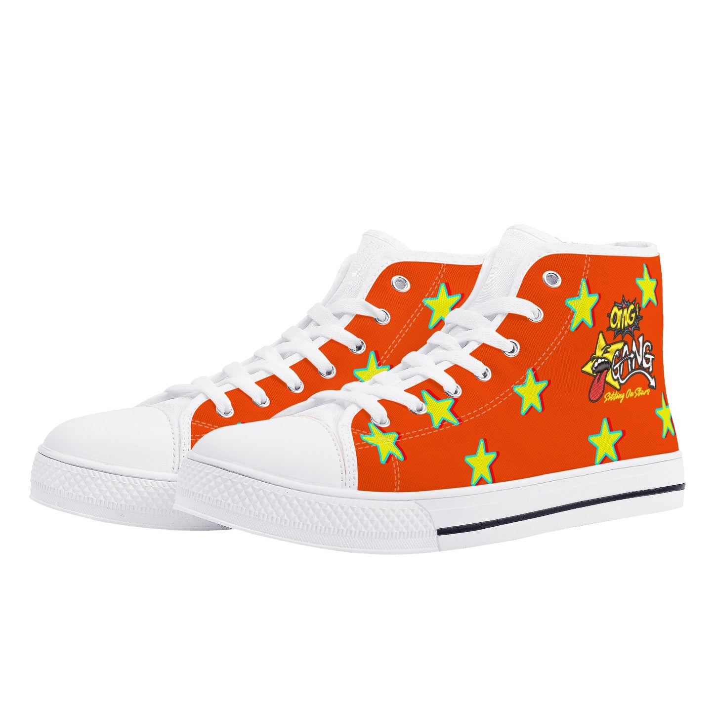 Star Gang Mens Dark Orange Embroidered High Top Star Kicks