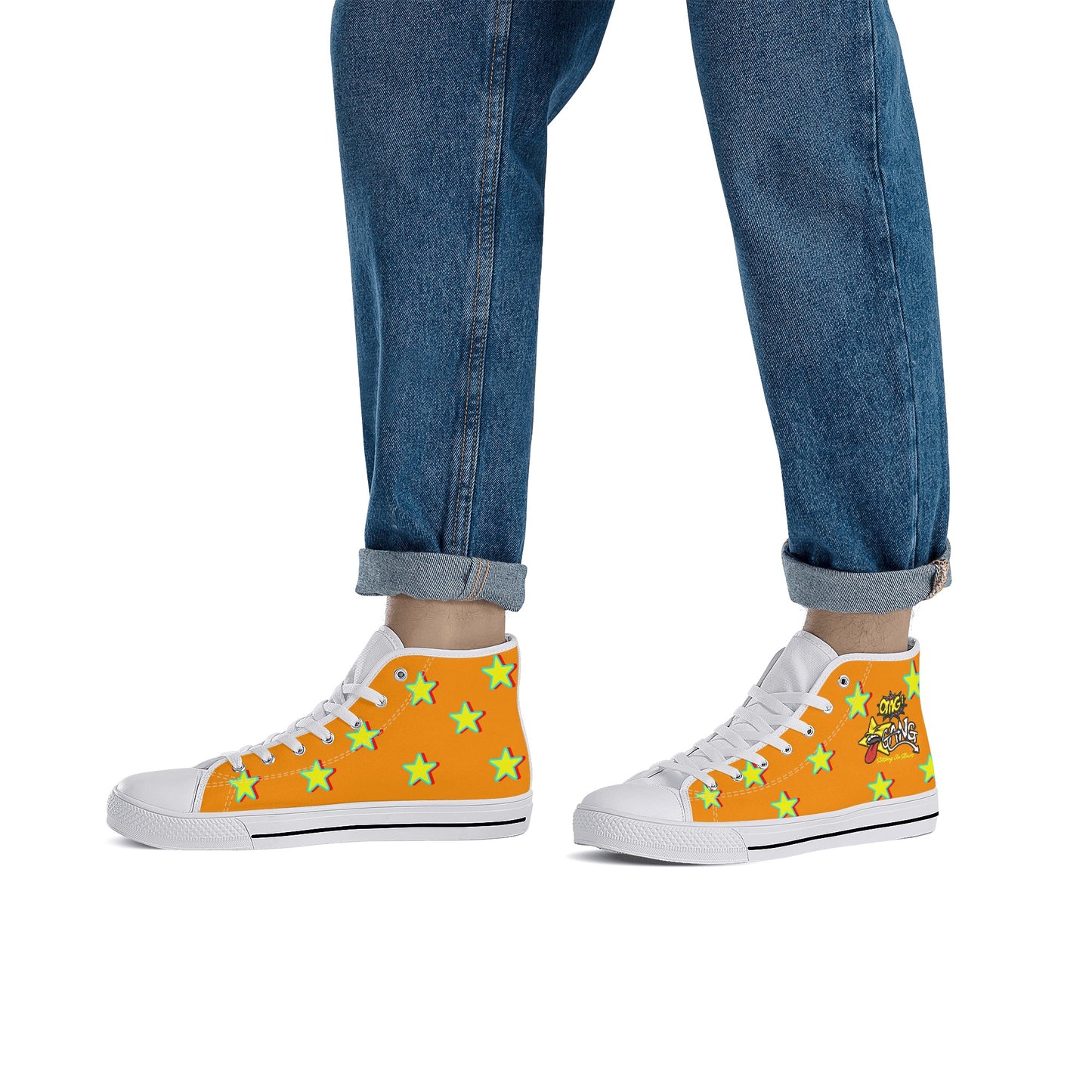 Star Gang Mens Orange Embroidered High Top Star Kicks