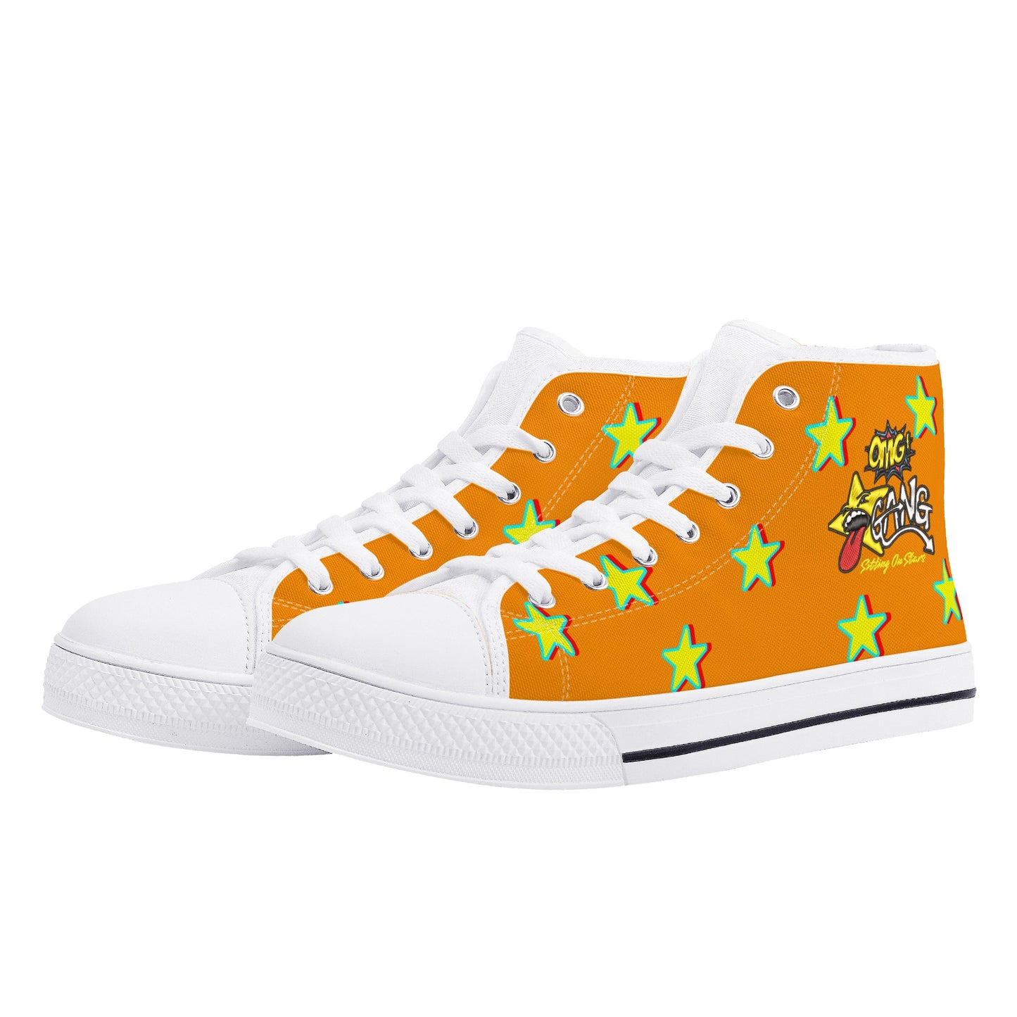 Star Gang Mens Orange Embroidered High Top Star Kicks