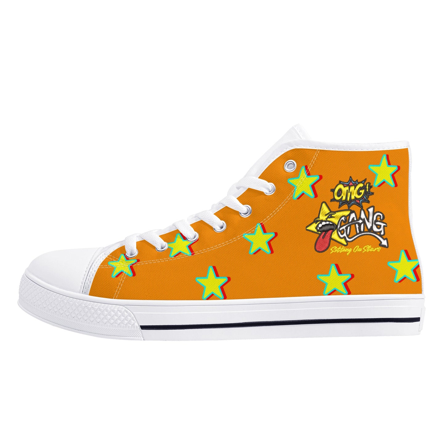 Star Gang Mens Orange Embroidered High Top Star Kicks