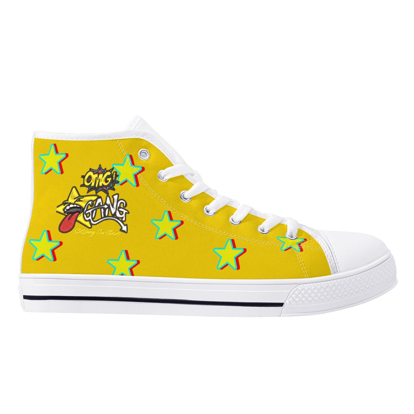 Star Gang Mens White Embroidered High Top Star Kicks