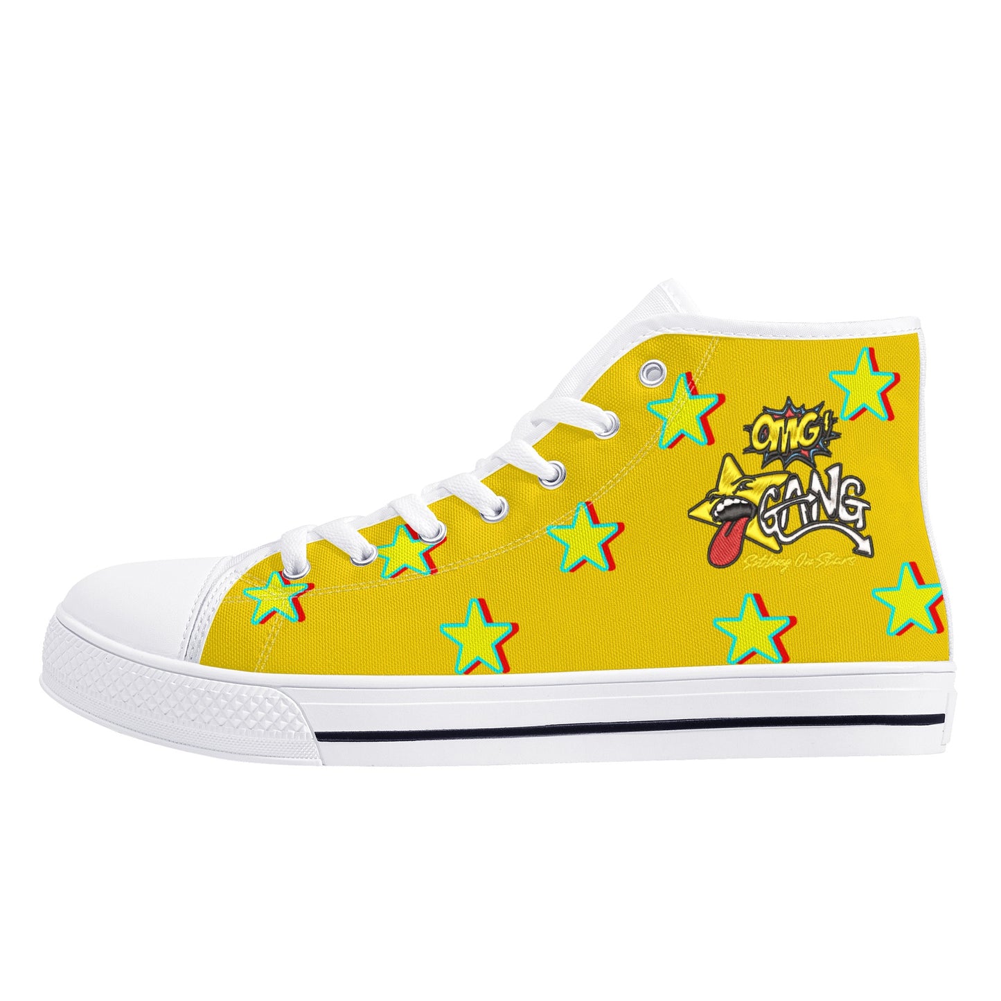 Star Gang Mens White Embroidered High Top Star Kicks