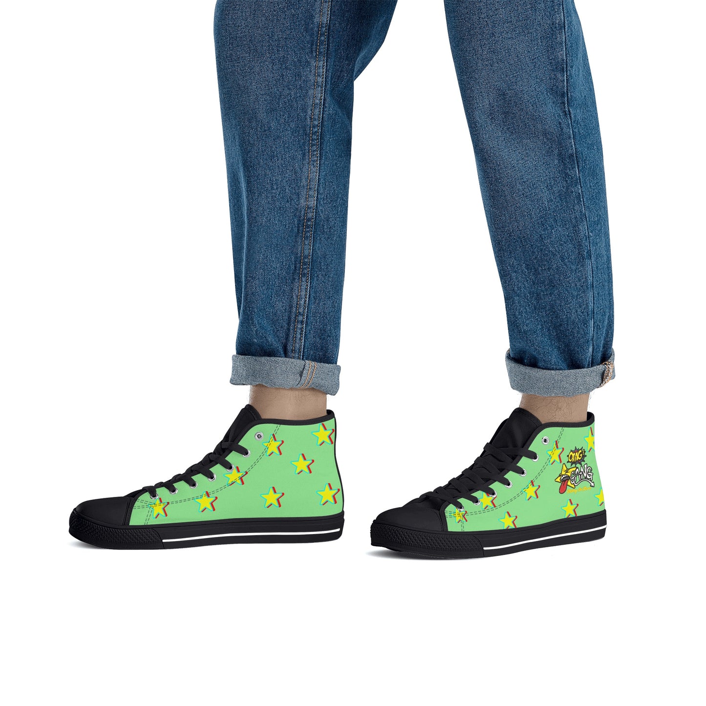 Star Gang Mens Mint Green Embroidered High Top Star Kicks