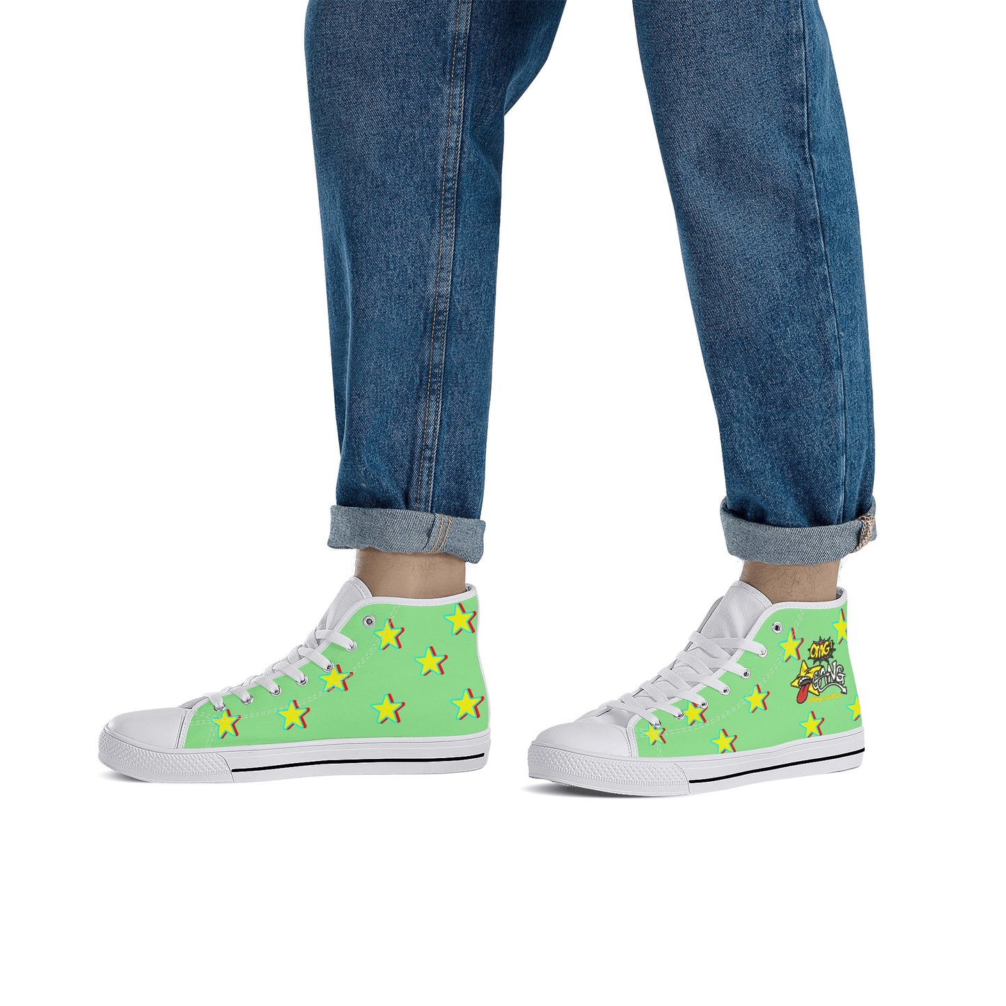 Star Gang Mens Mint Green Embroidered High Top Star Kicks