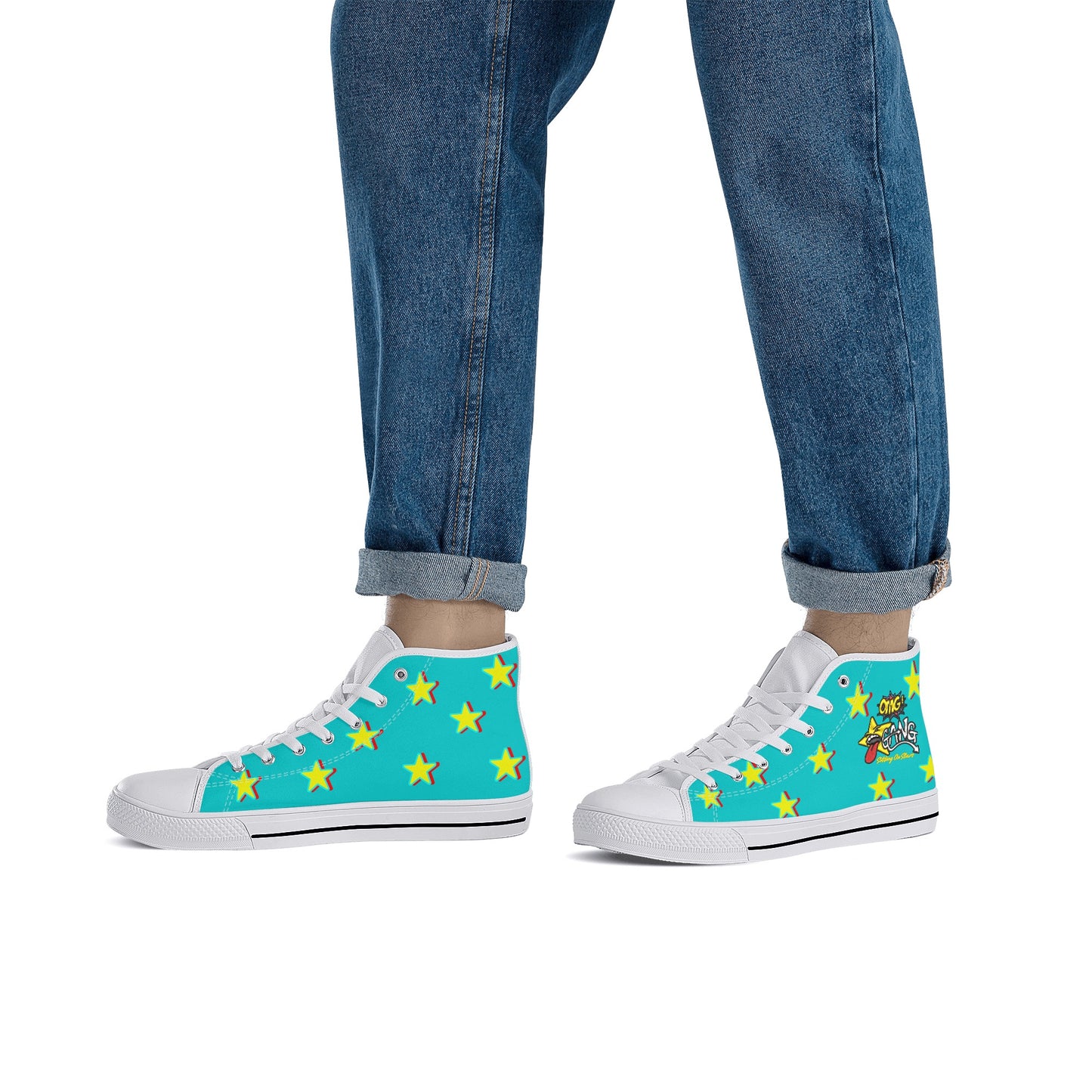 Star Gang Mens Turquoise Embroidered High Top Star Kicks