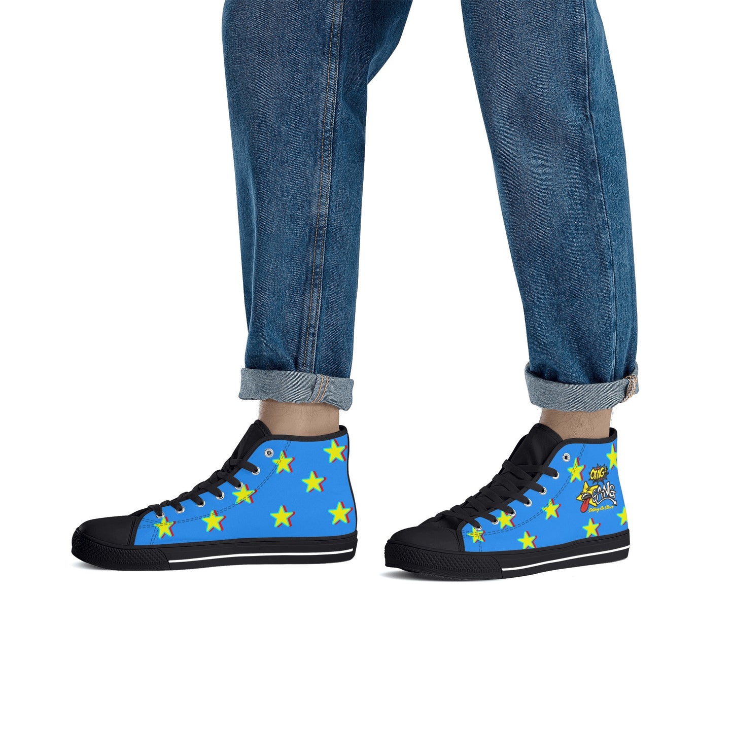 Star Gang Mens Blue Embroidered High Top Star Kicks