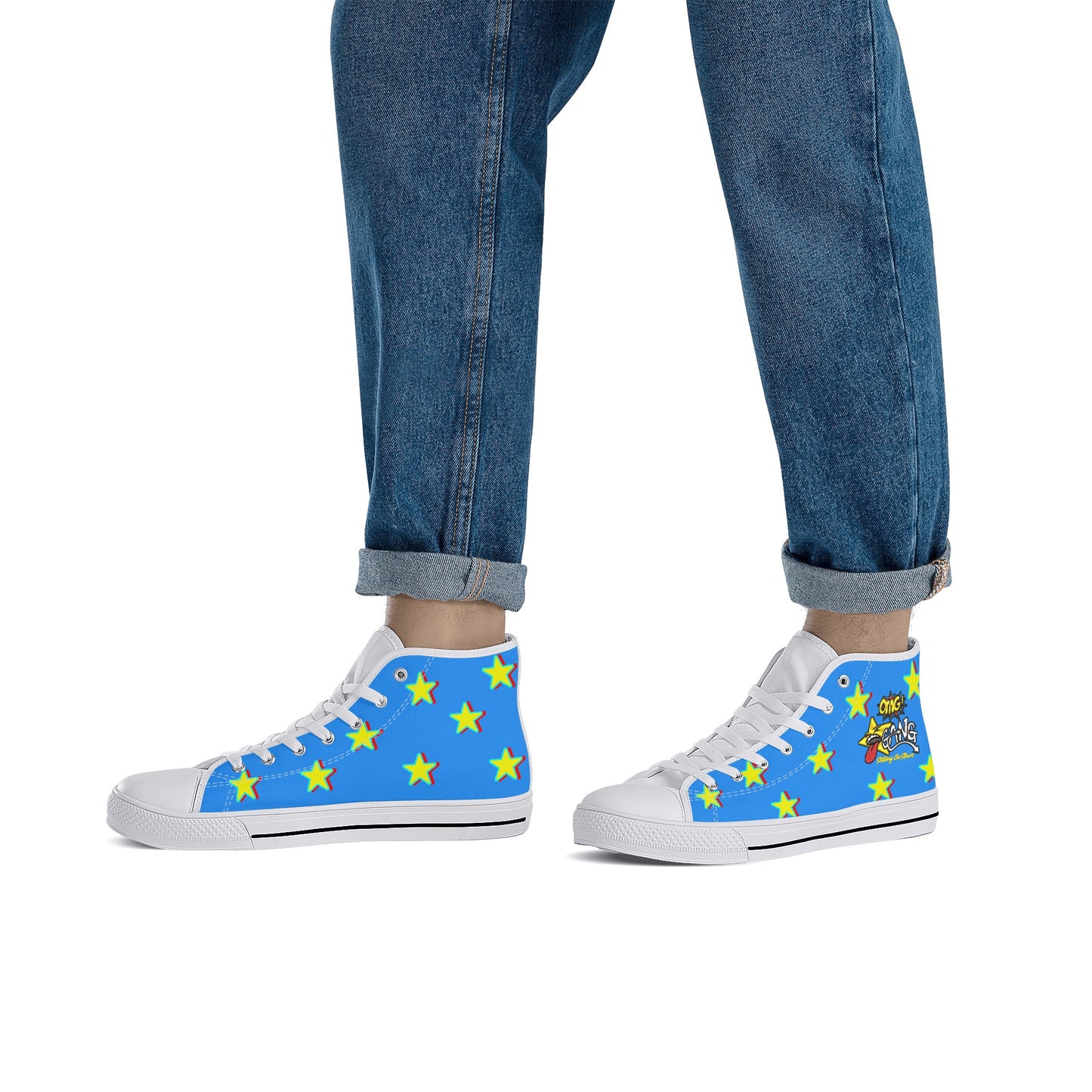 Star Gang Mens Blue Embroidered High Top Star Kicks