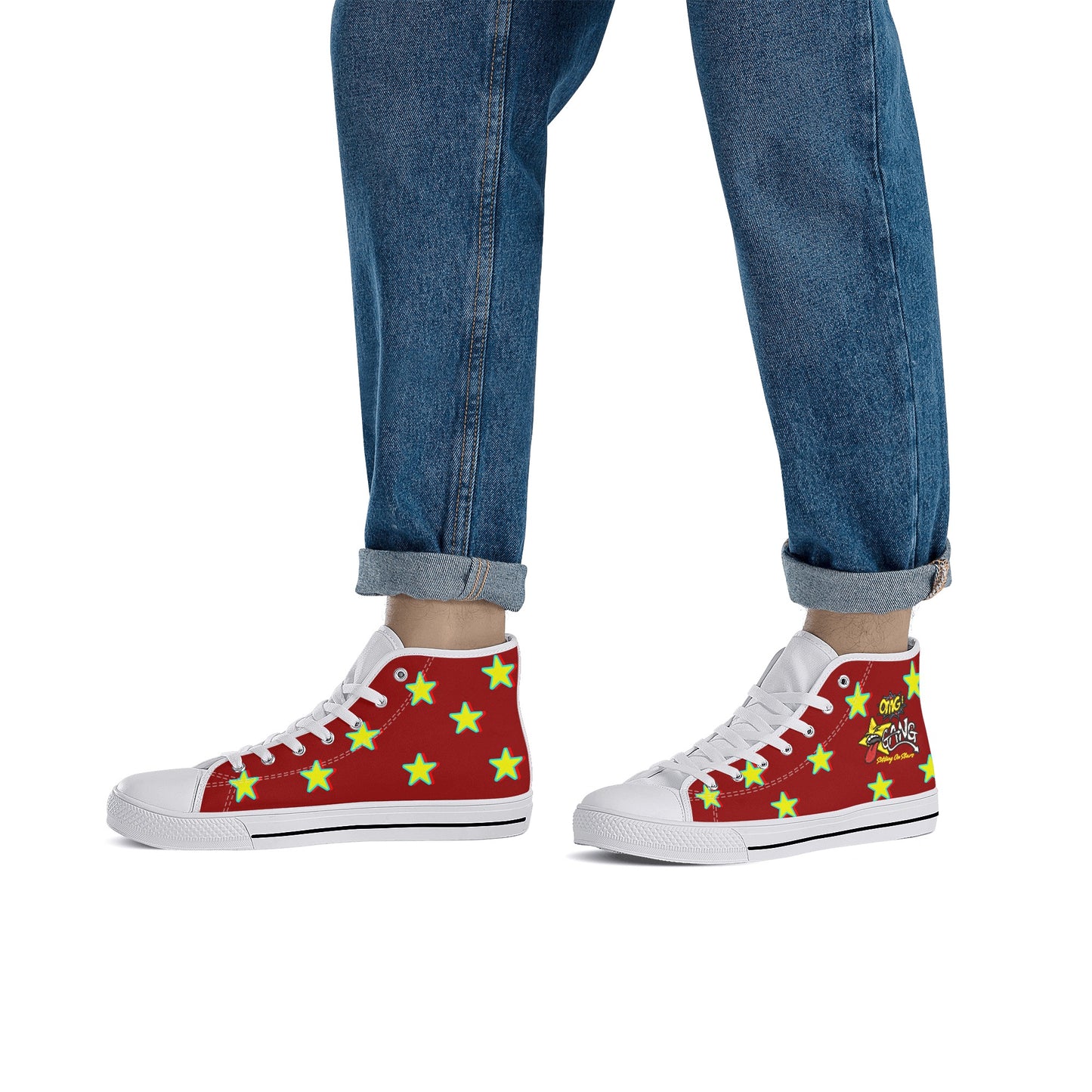 Star Gang Mens Maroon Embroidered High Top Star Kicks