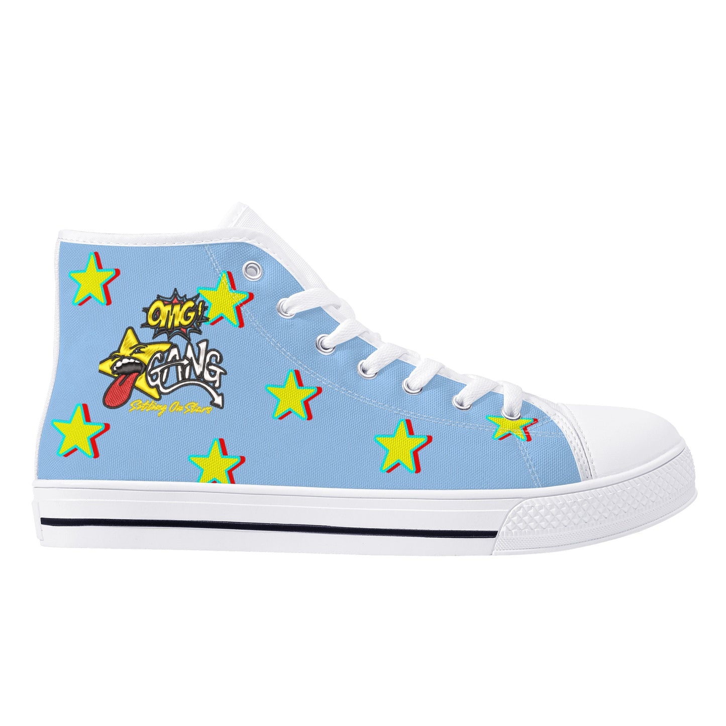 Star Gang Mens Sky Blue Embroidered High Top Star Kicks