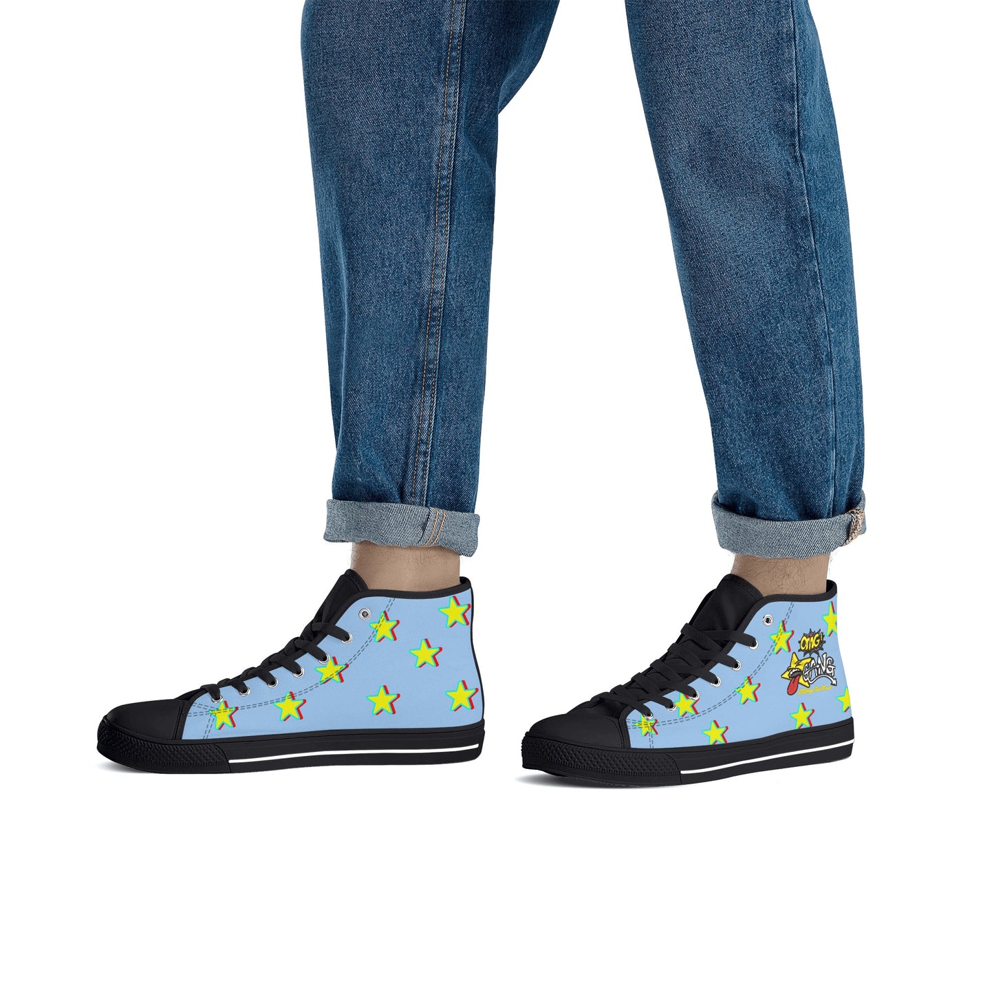 Star Gang Mens Sky Blue Embroidered High Top Star Kicks