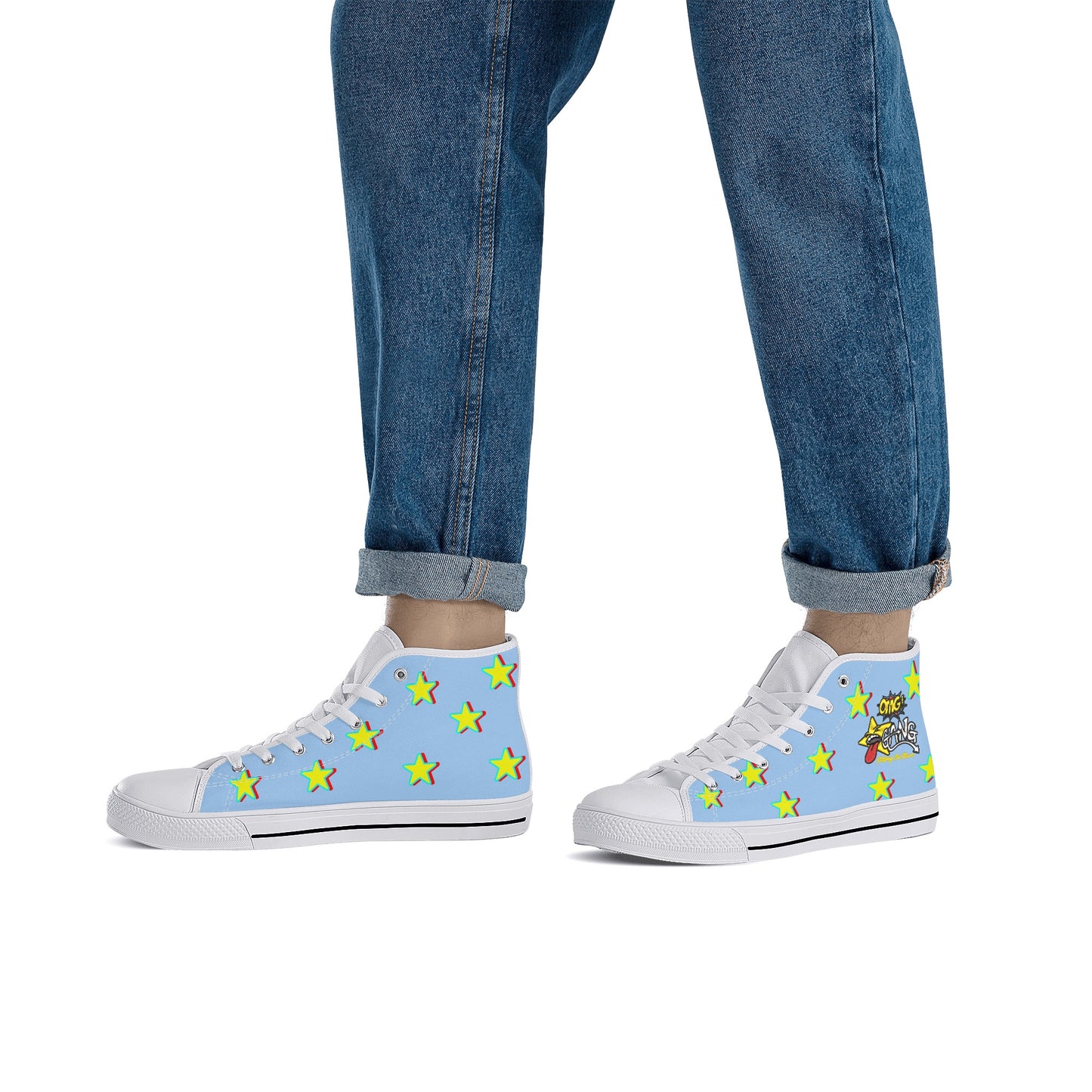 Star Gang Mens Sky Blue Embroidered High Top Star Kicks